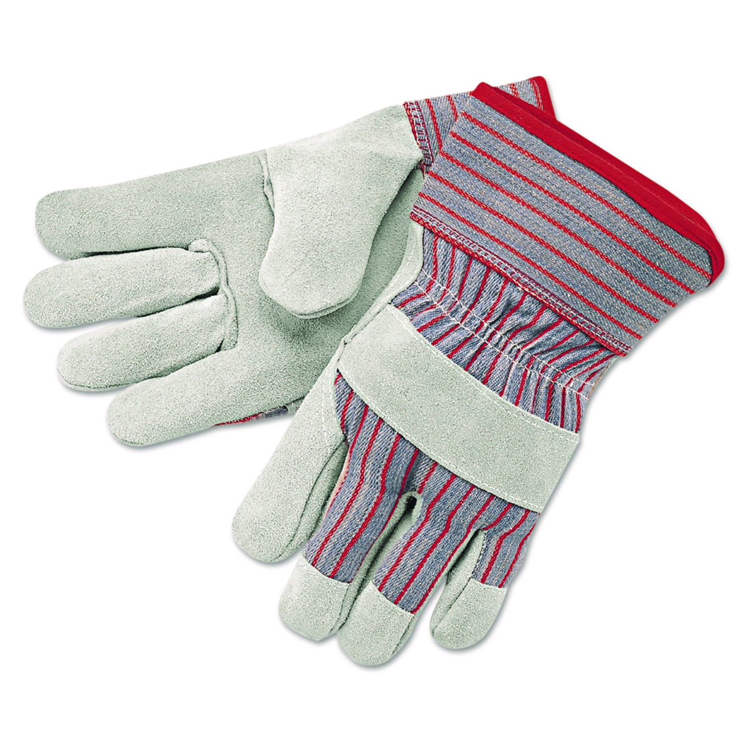 Economy Grade Leather Gloves, Gunn Cut, Wing Thumb, X-Large, White/Red, 12 Pairs