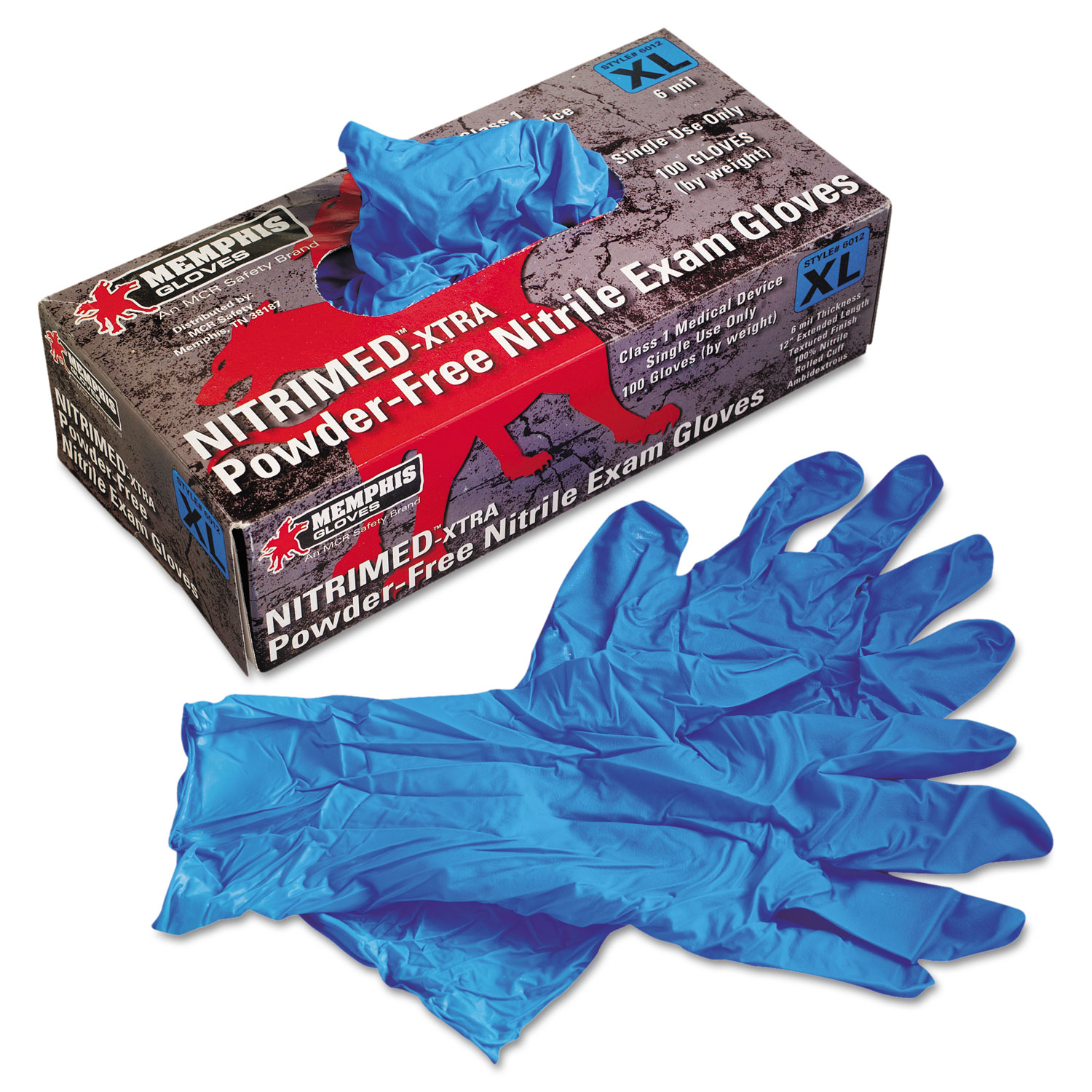 Nitri-Med Disposable Nitrile Gloves, Powder-Free, X-Large, 6 mil, Blue, 100/Box