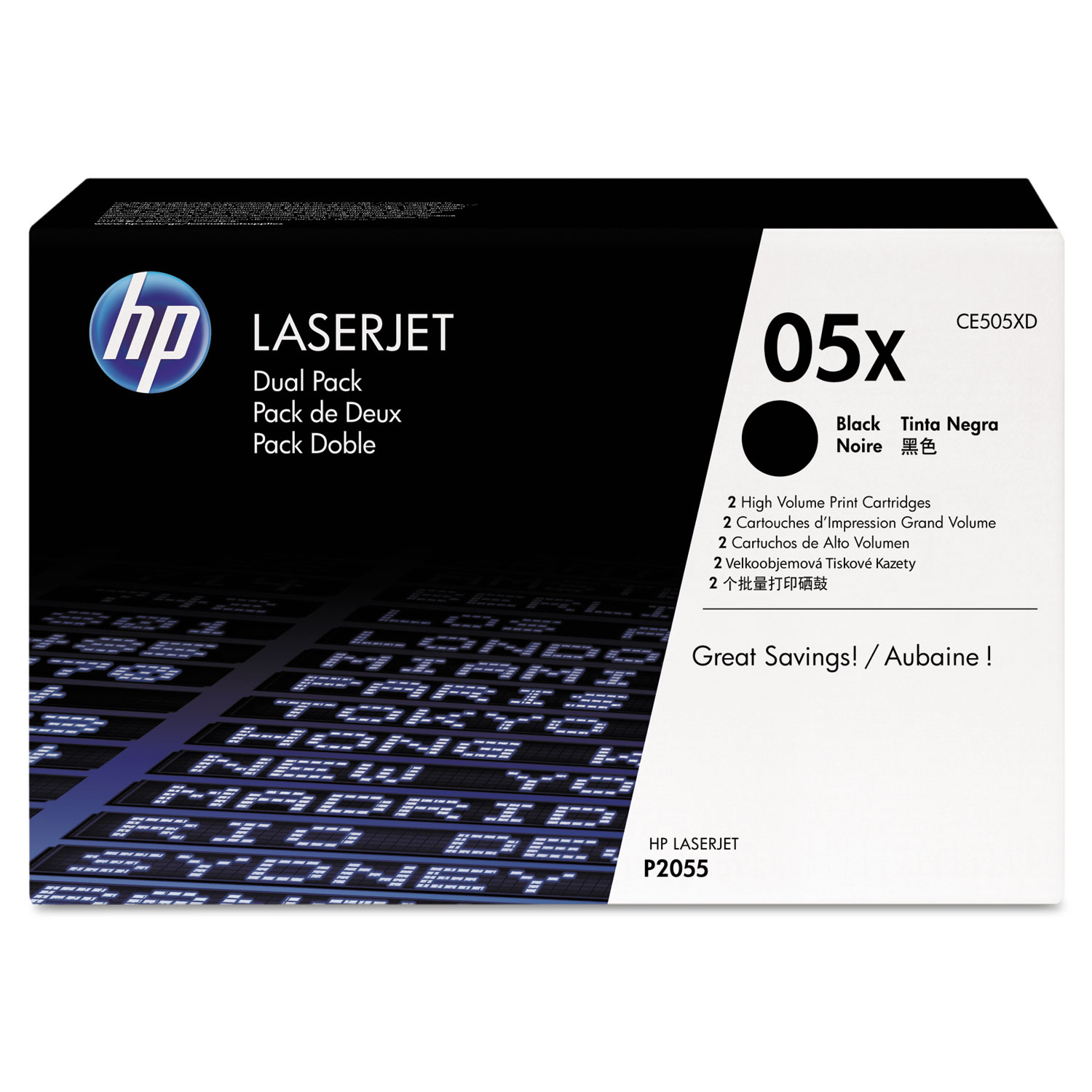HP 05X, (CE505X-D) 2-Pack High-Yield Black Original LaserJet Toner Cartridges