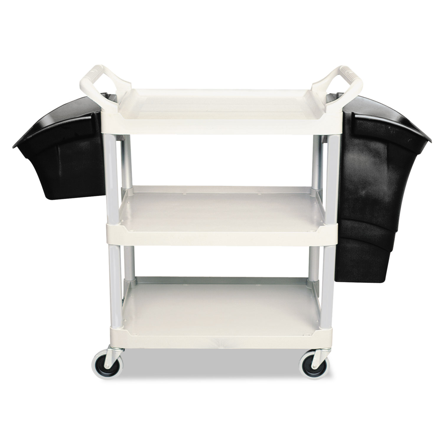 Xtra Utility Cart with Open Sides, Plastic, 3 Shelves, 300 lb Capacity, 20" x 40.63" x 37.8", Gray