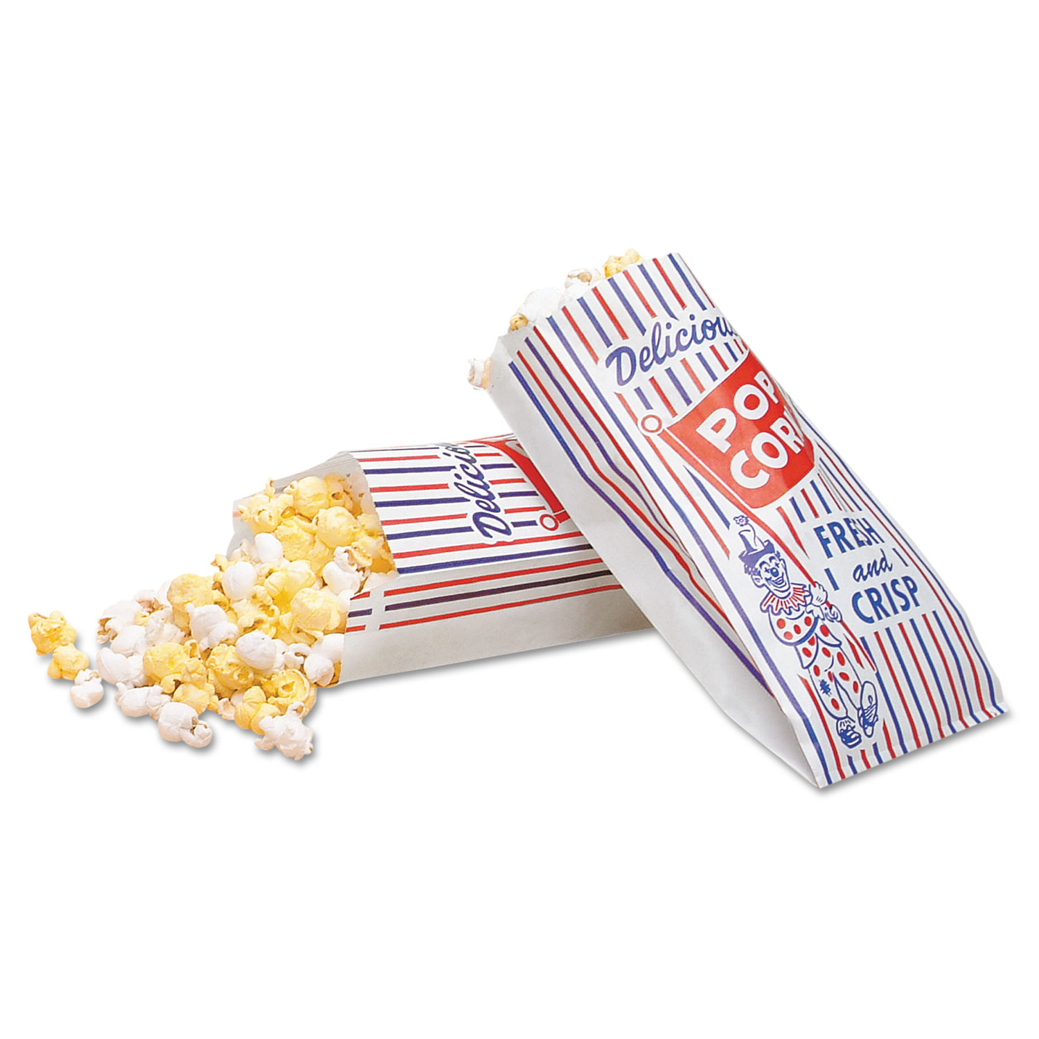 Pinch-Bottom Paper Popcorn Bag, 4 x 1.5 x 8, Blue/Red/White, Paper, 1,000/Carton