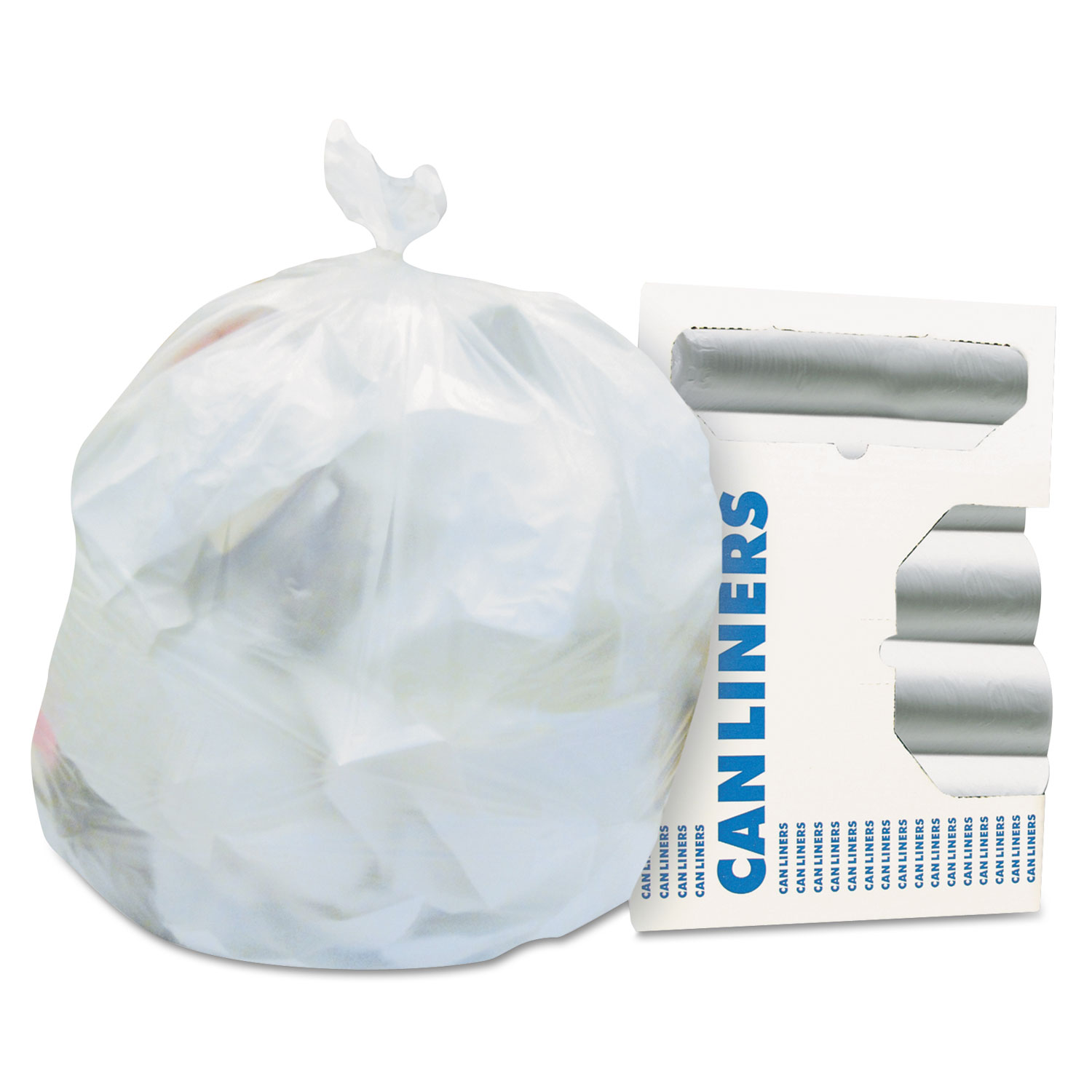 High-Density Waste Can Liners, 10 gal, 8 mic, 24" x 24", Natural, 50 Bags/Roll, 20 Rolls/Carton