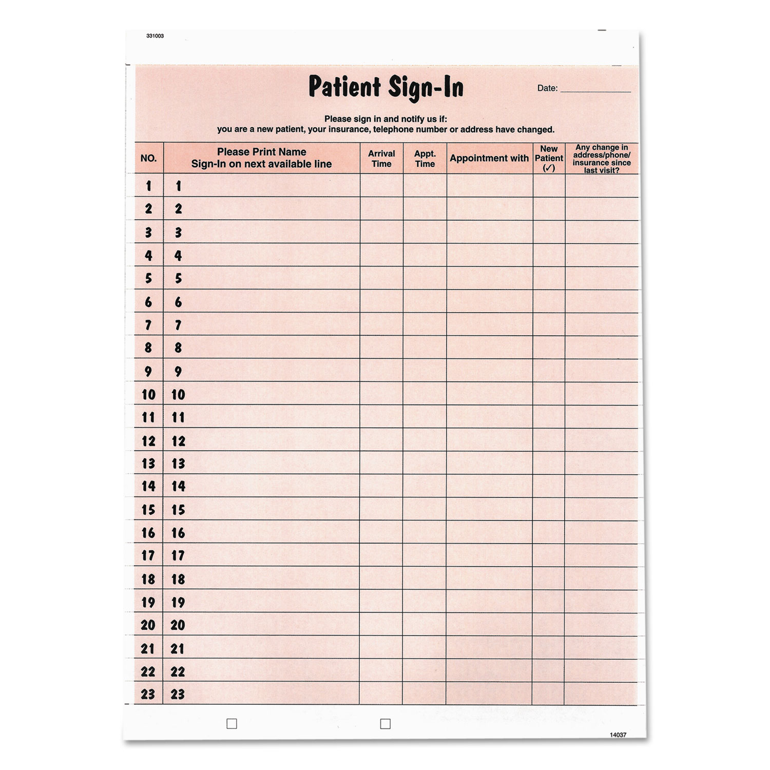 Patient Sign-In Label Forms, Two-Part Carbon, 8.5 x 11.63, Salmon Sheets, 125 Forms Total