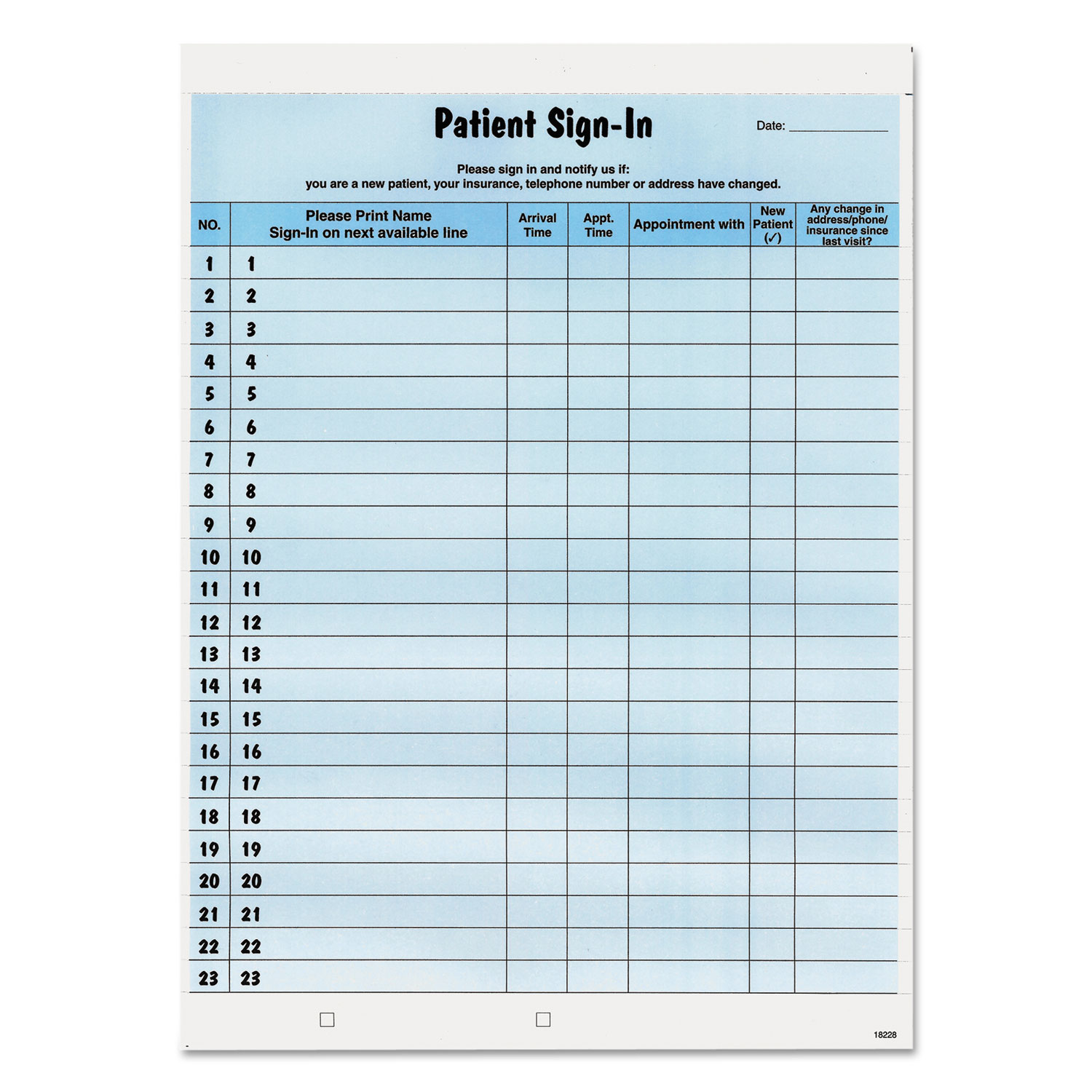 Patient Sign-In Label Forms, Two-Part Carbon, 8.5 x 11.63, Blue Sheets, 125 Forms Total