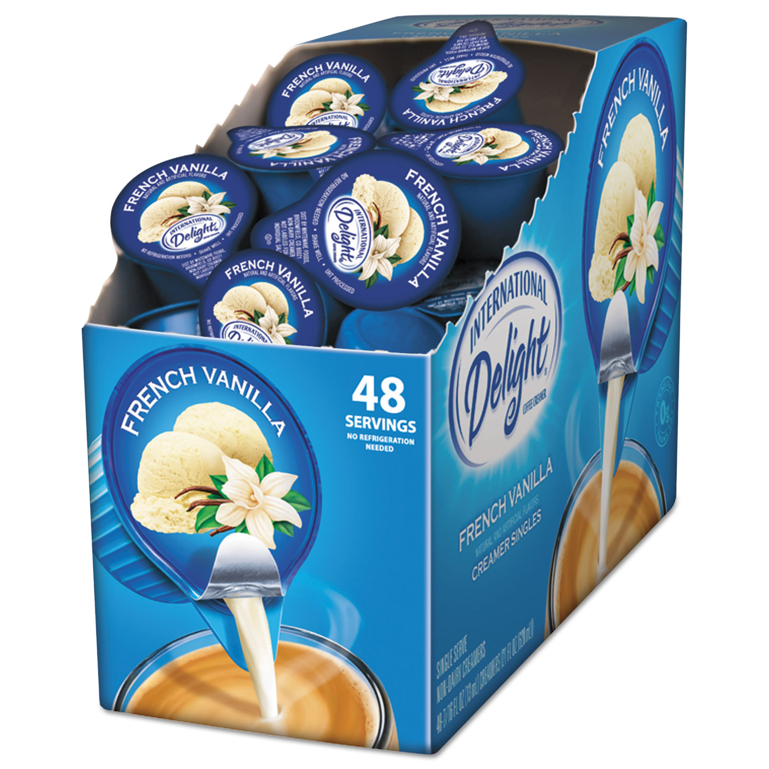 Flavored Liquid Non-Dairy Coffee Creamer, French Vanilla, 0.44 oz Mini Cups, 48/Box