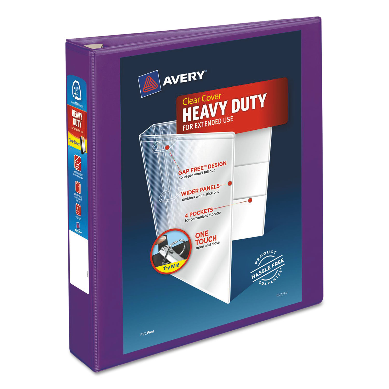 Heavy-Duty View Binder with DuraHinge and One Touch EZD Rings, 3 Rings, 1.5" Capacity, 11 x 8.5, Purple