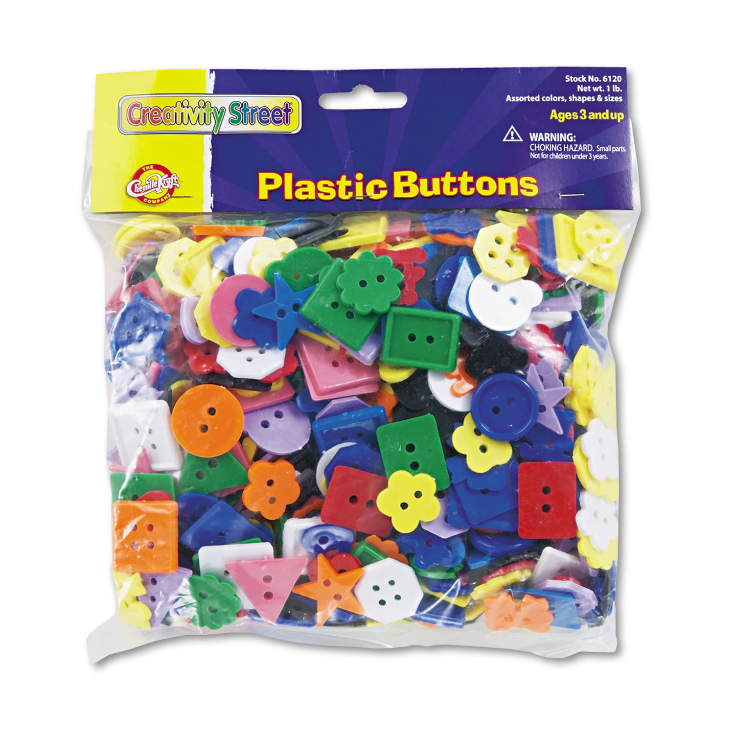 Plastic Button Assortment, Assorted Sizes and Colors, 1 lb Bag