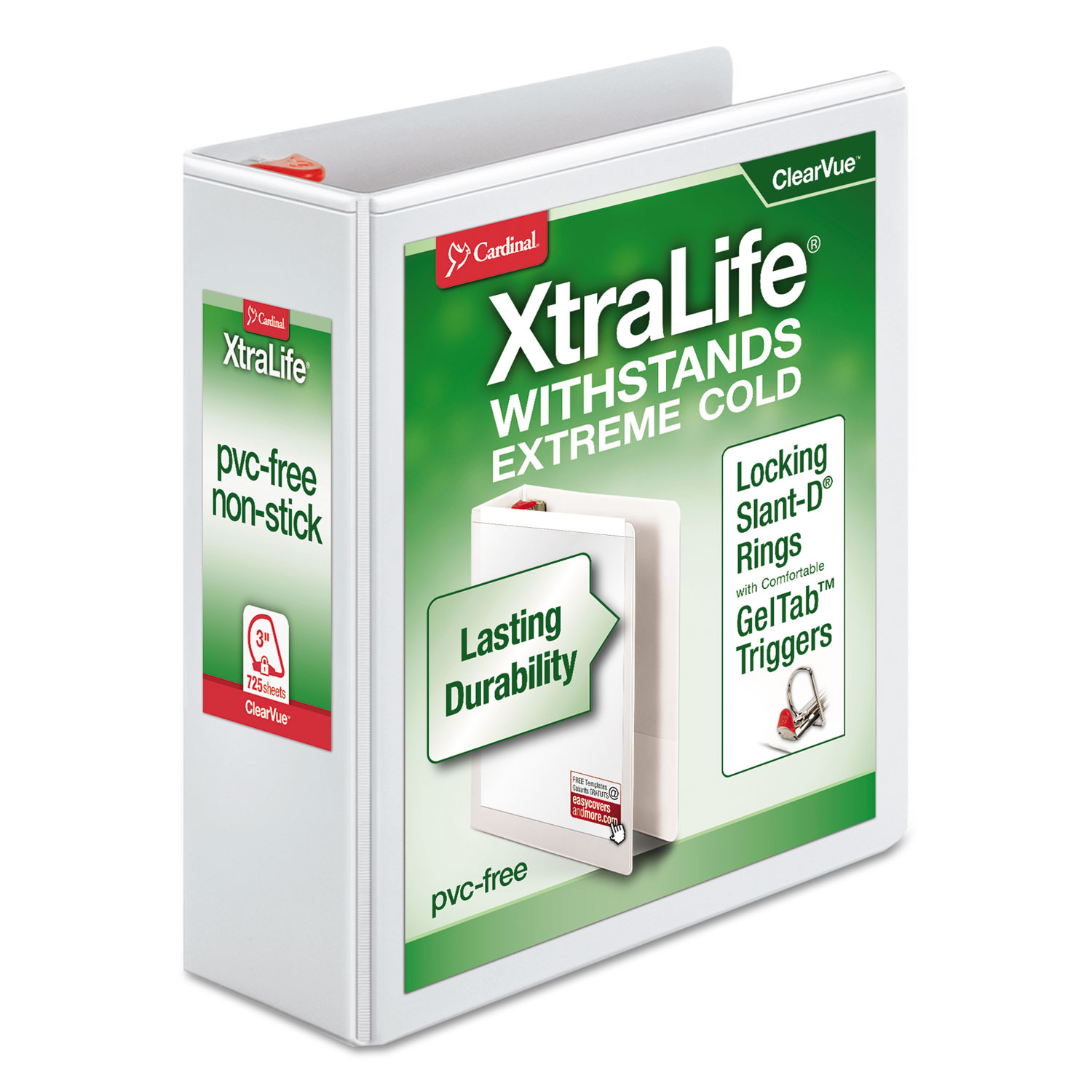 XtraLife ClearVue Non-Stick Locking Slant-D Ring Binder, 3 Rings, 3" Capacity, 11 x 8.5, White