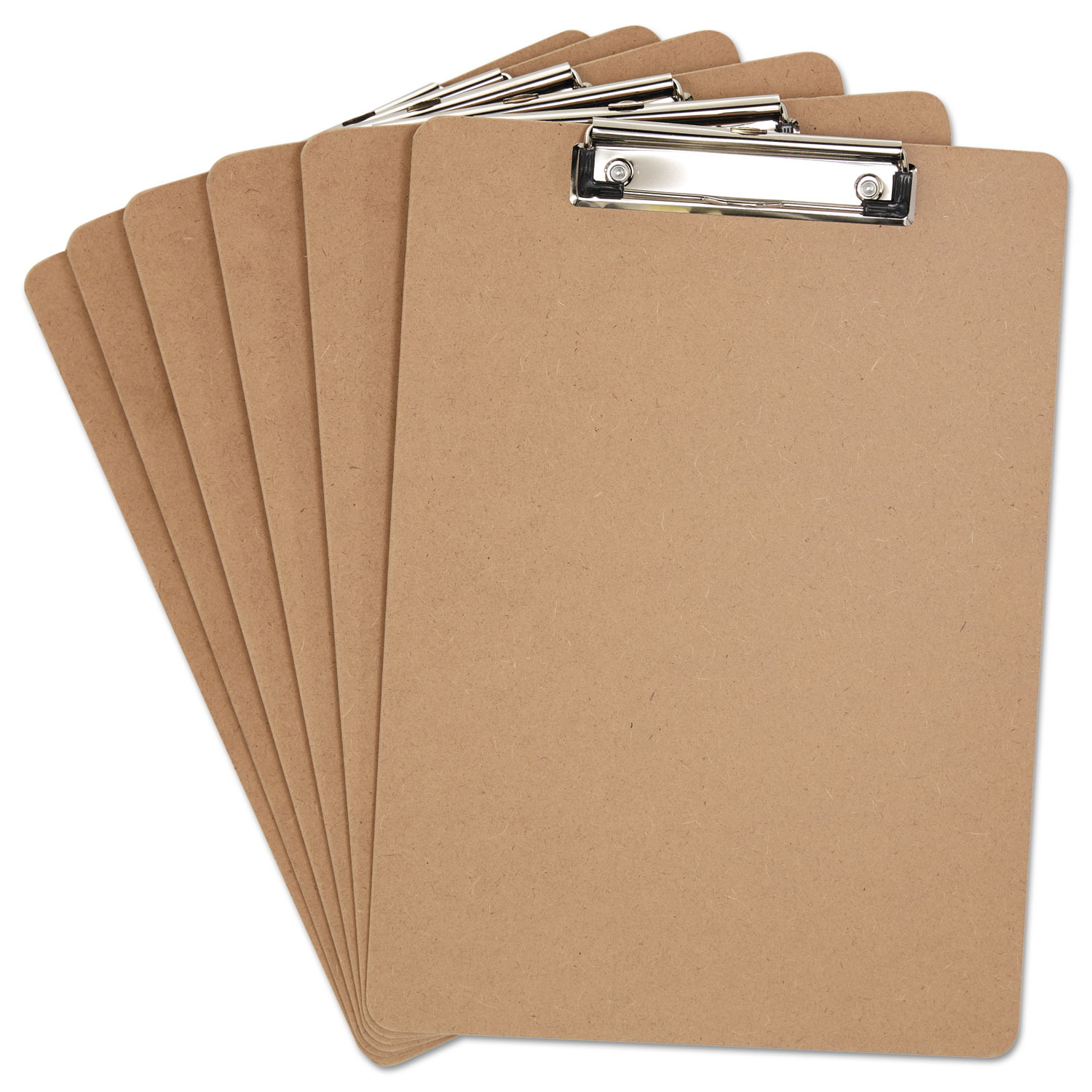 Hardboard Clipboard with Low-Profile Clip, 0.5" Clip Capacity, Holds 8.5 x 11 Sheets, Brown, 6/Pack