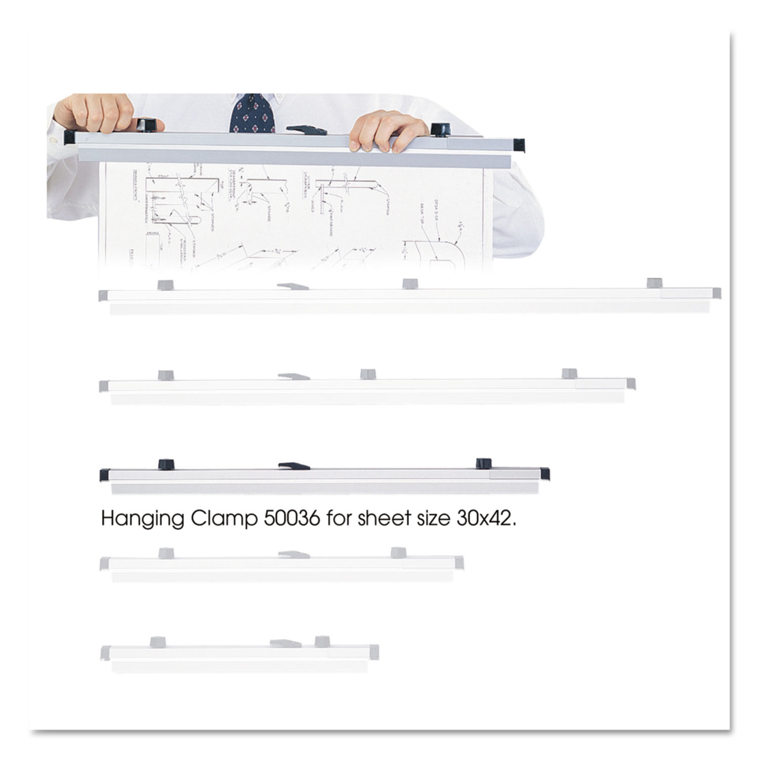 Sheet File Hanging Clamps, 100 Sheets Per Clamp, 30" Length, 6/Carton