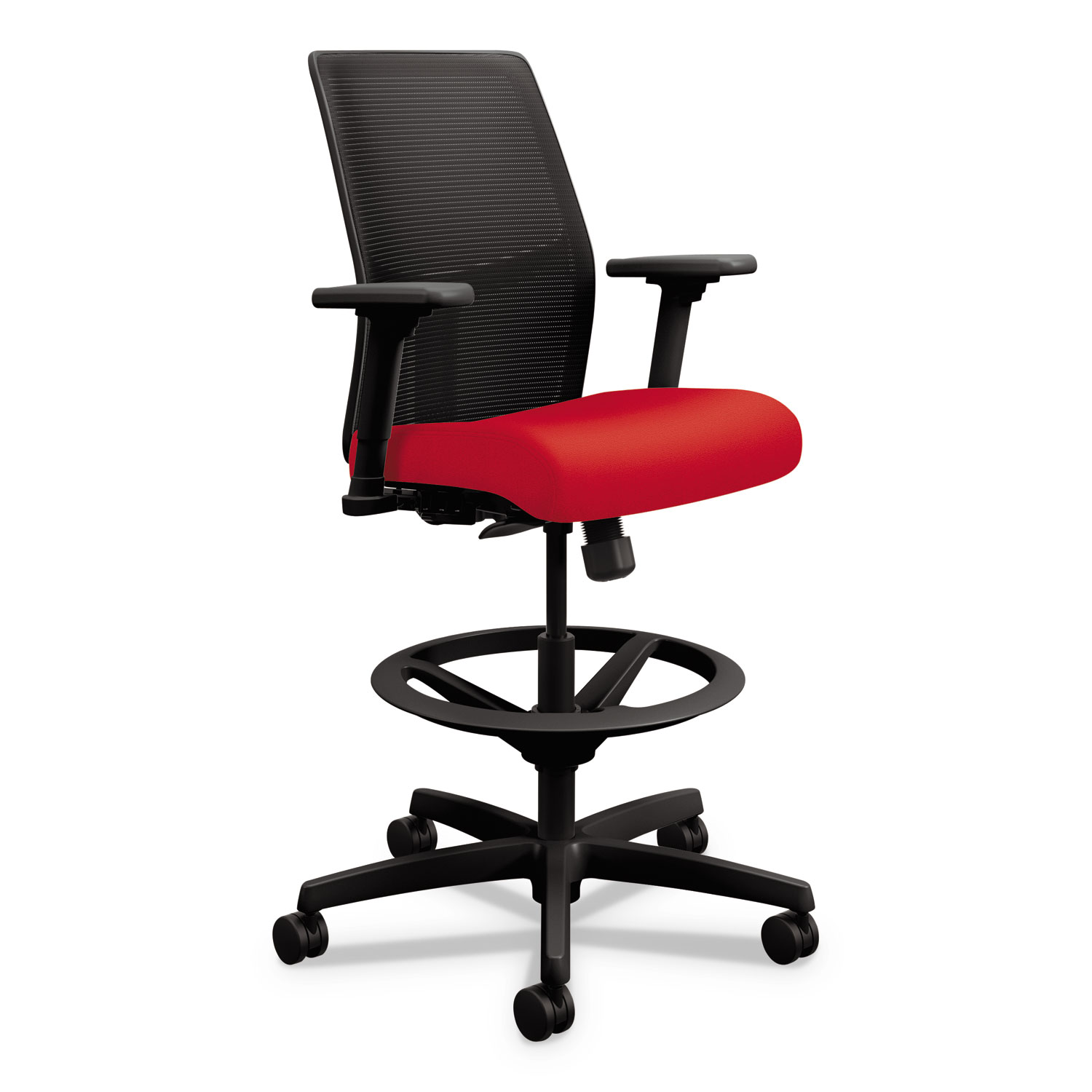 Ignition 2.0 Ilira-Stretch Mesh Back Task Stool, Supports Up to 300 lb, 23" to 32" Seat Height, Ruby Seat, Black Back/Base