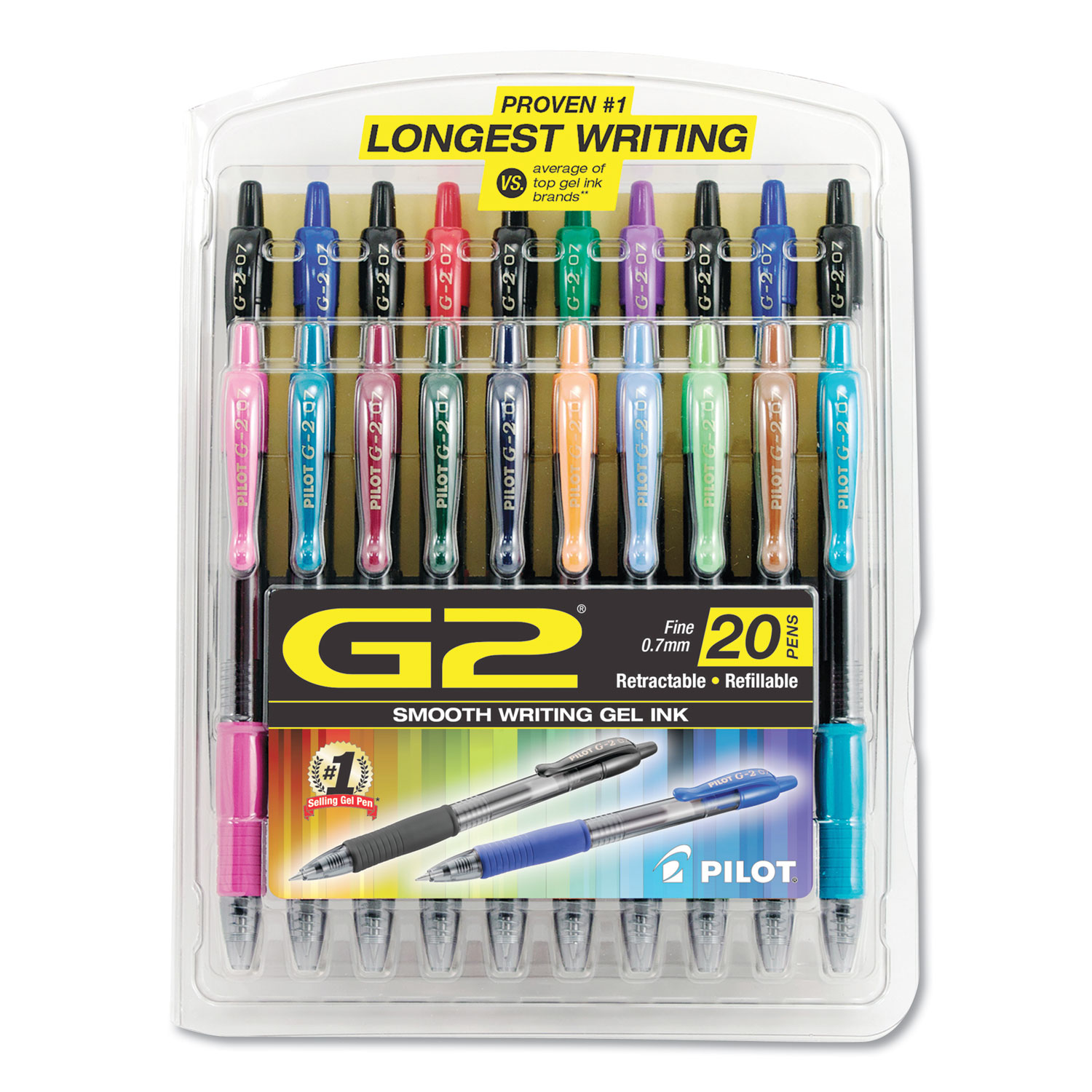 G2 Premium Gel Pen, Retractable, Fine 0.7 mm, Assorted Ink and Barrel Colors, 20/Pack
