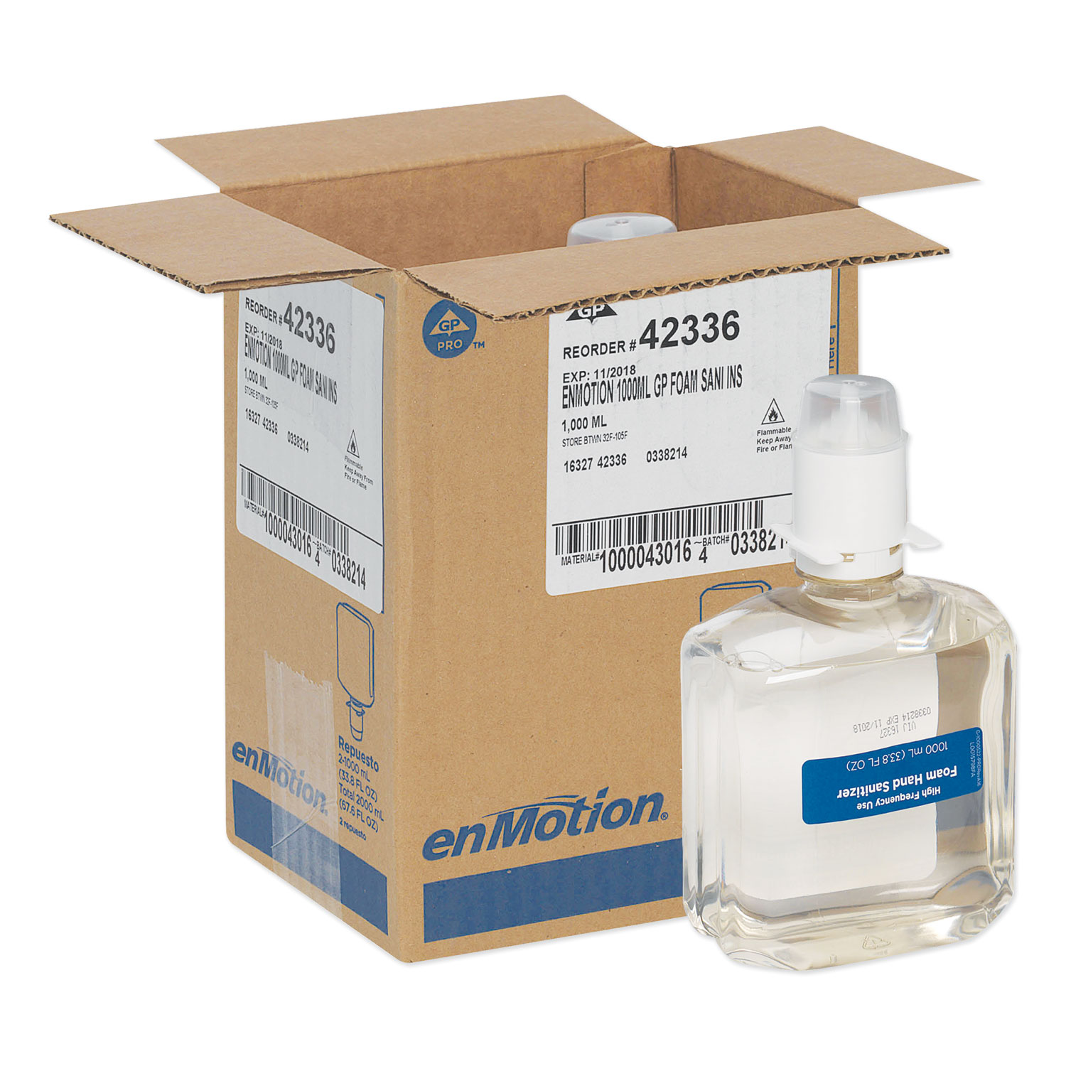 GP enMotion High-Frequency-Use Foam Sanitizer Dispenser Refill, 1,000 mL, Fragrance-Free, 2/Carton