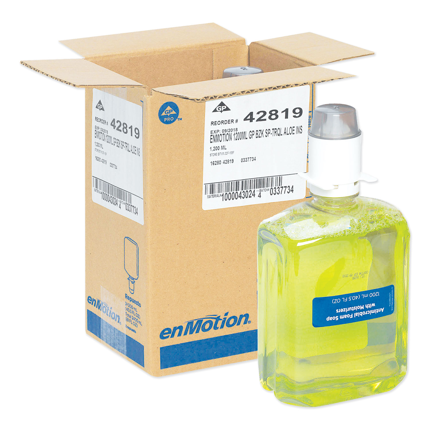 GP enMotion Automated Touchless Antimicrobial Foam Soap Refill, Tranquil Aloe Scent, 1,200 mL Bottle, 2/Carton