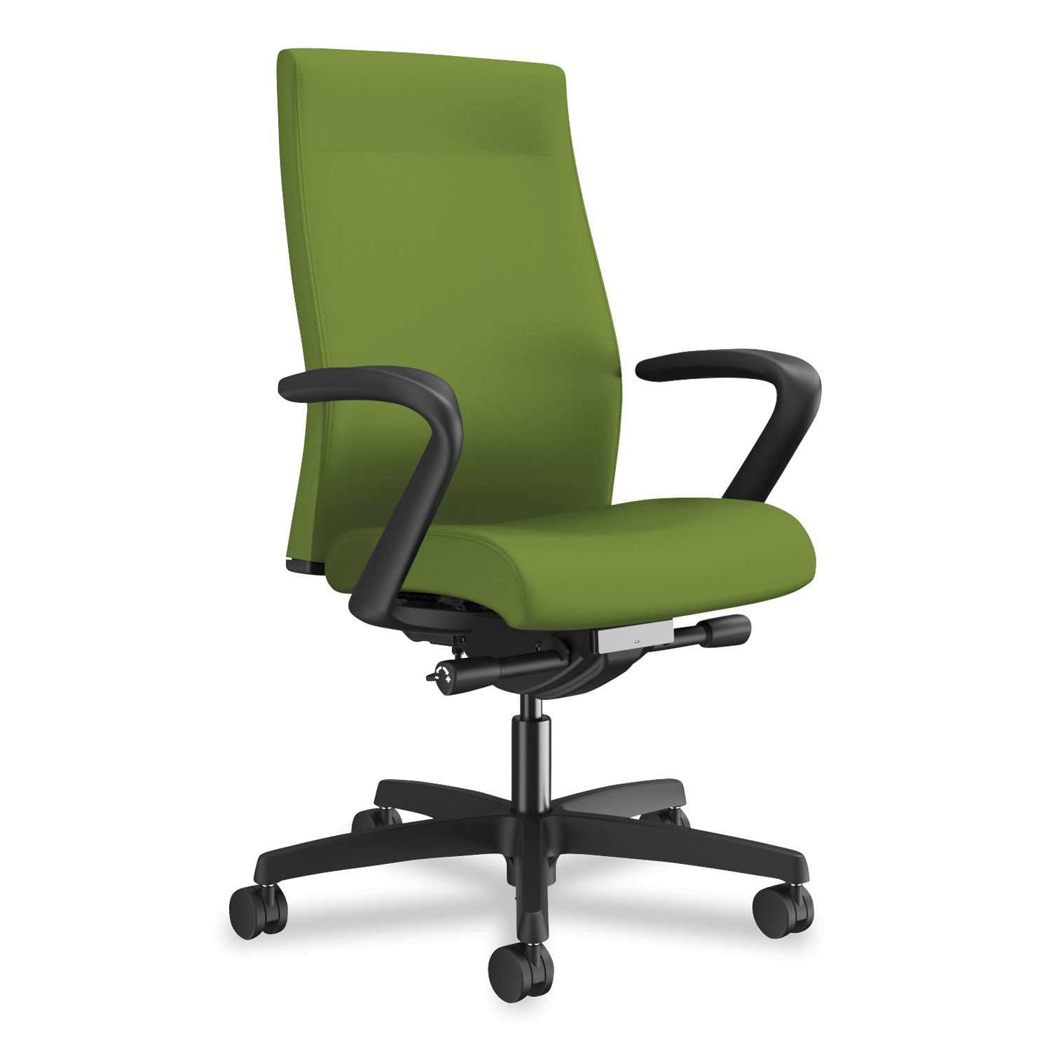 Ignition 2.0 Fabric Upholstered Mid-Back Task Chair with Fixed Arms, 17" to 22" Seat Height, Pear Seat/Back, Black Base