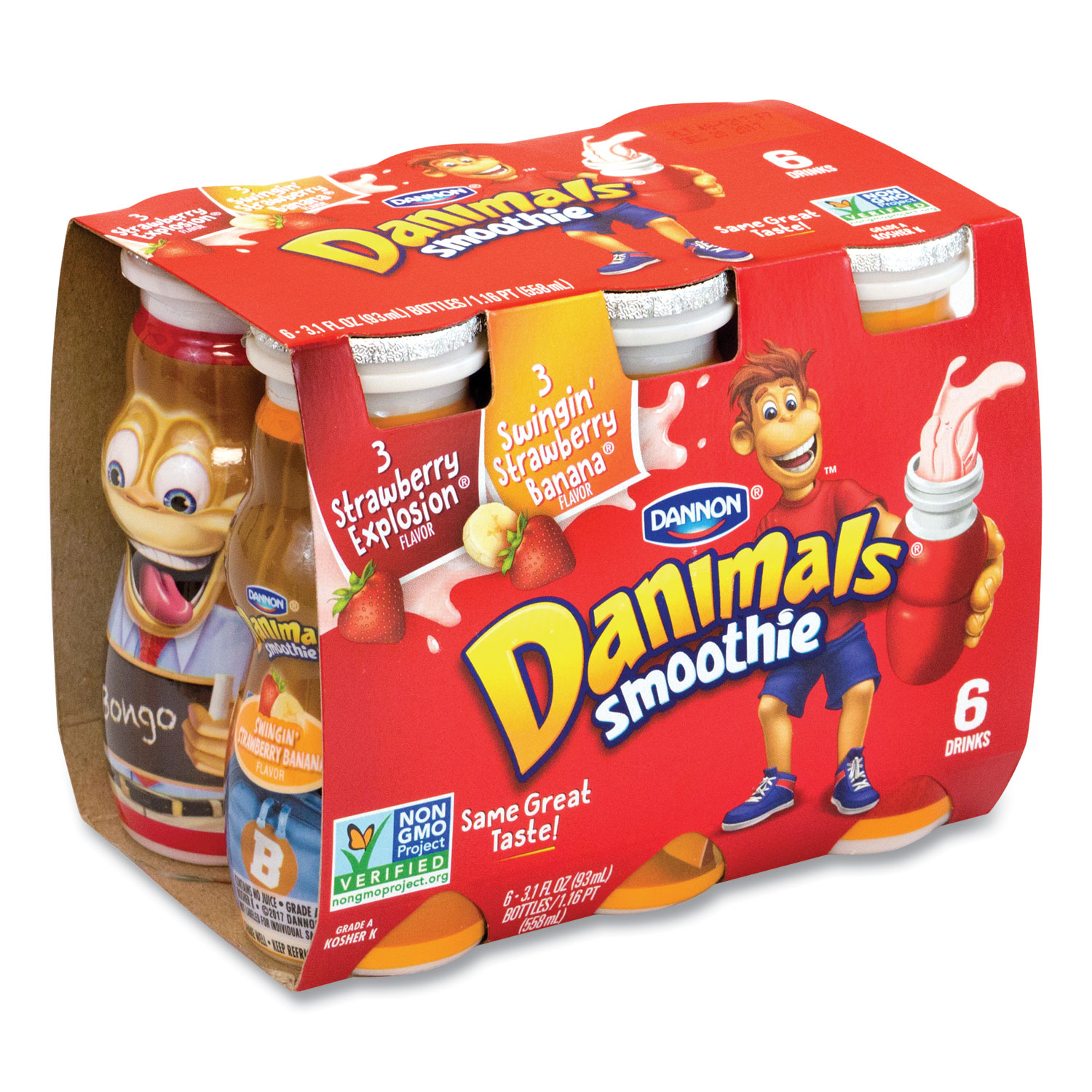 Danimals Smoothies, Assorted Flavors, 3.1 oz Bottle, 6/Box, 6 Boxes/Carton