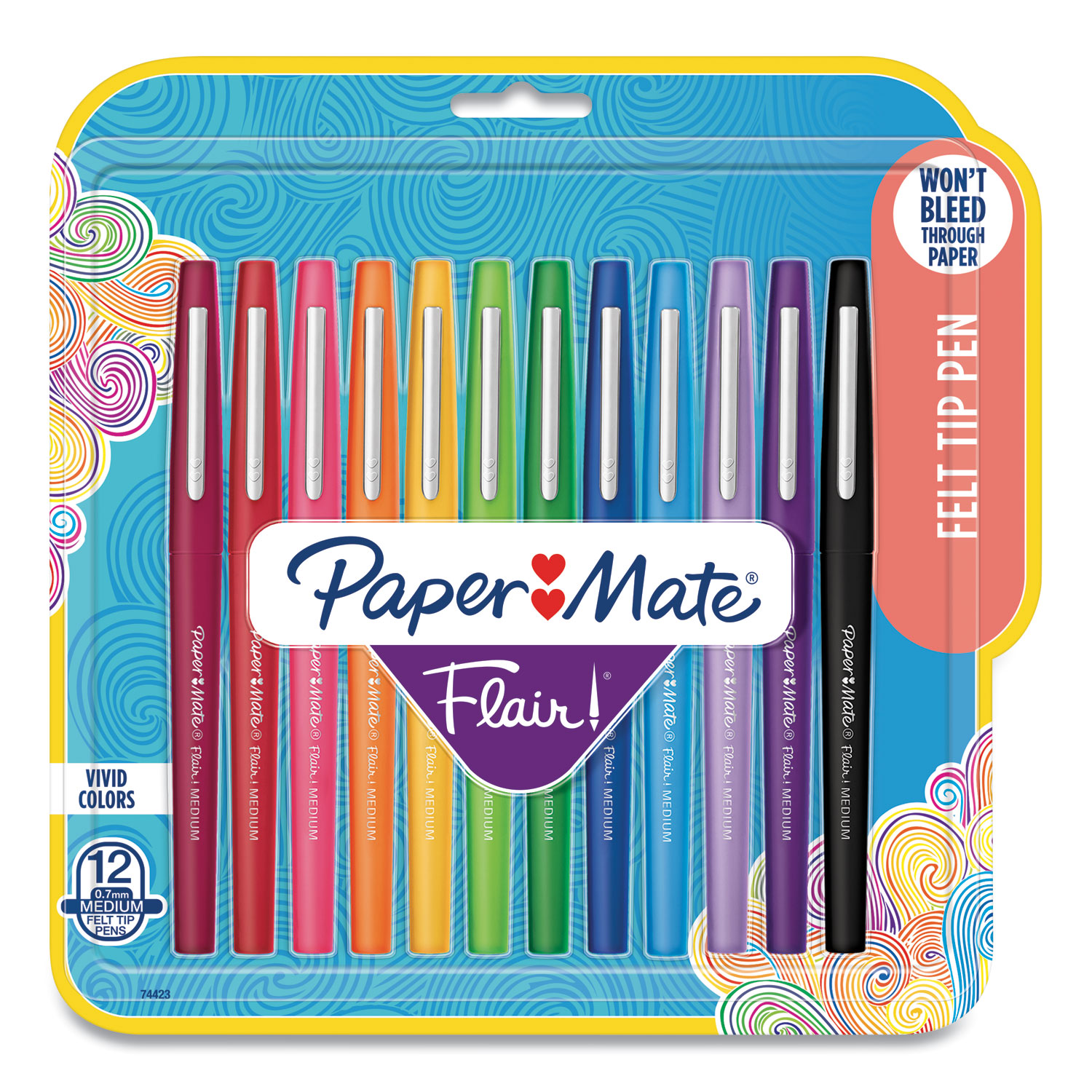 Point Guard Flair Felt Tip Porous Point Pen, Stick, Medium 0.7 mm, Assorted Ink and Barrel Colors, 12/Pack