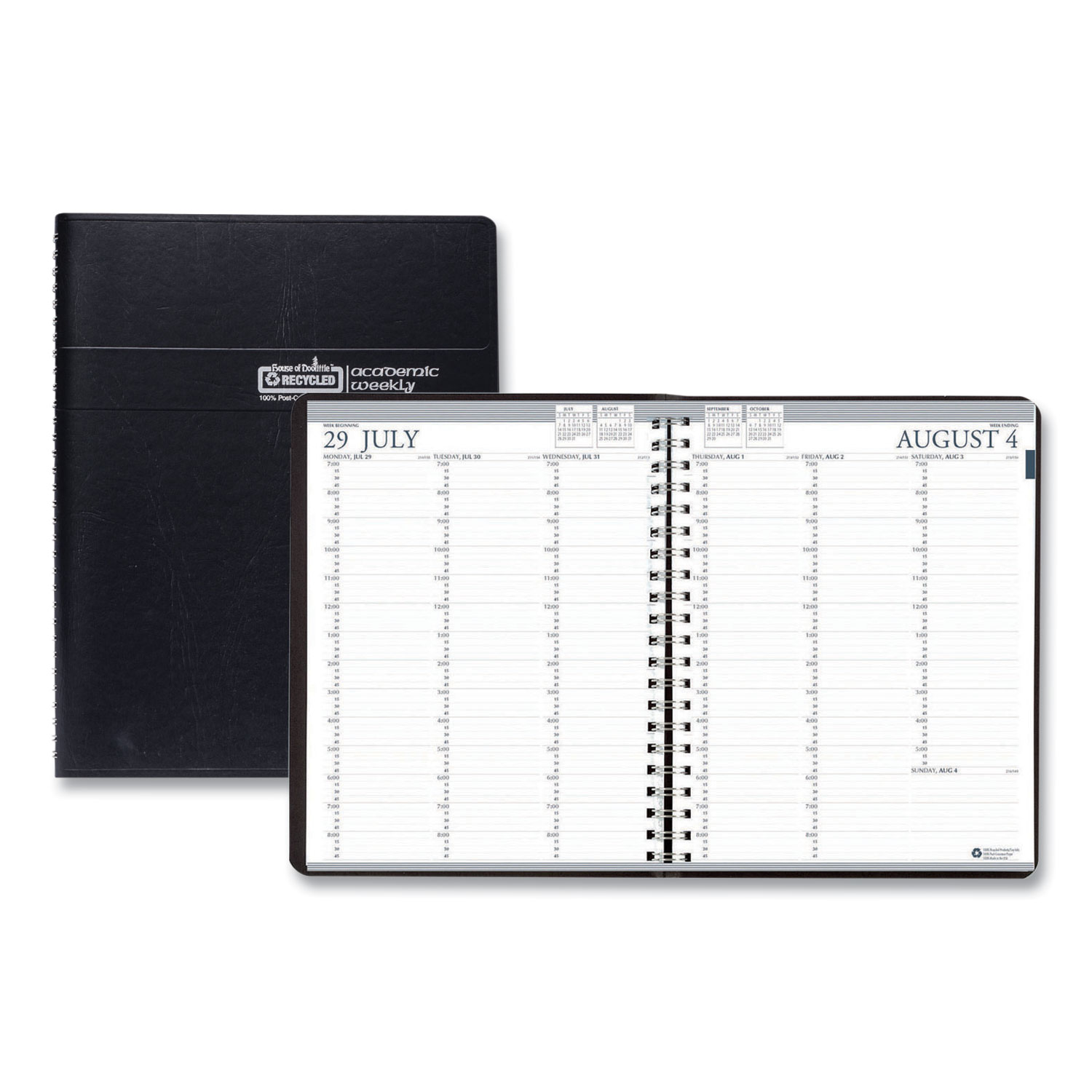 Academic Year Recycled Professional Weekly Planner, 11 x 8.5, Black Wirebound Soft Cover, 12-Month (Aug to July): 2025-2026