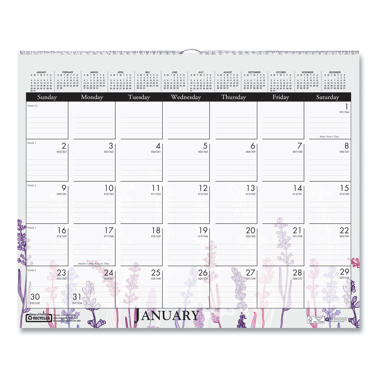 Recycled Monthly Wall Calendar Wild Flower