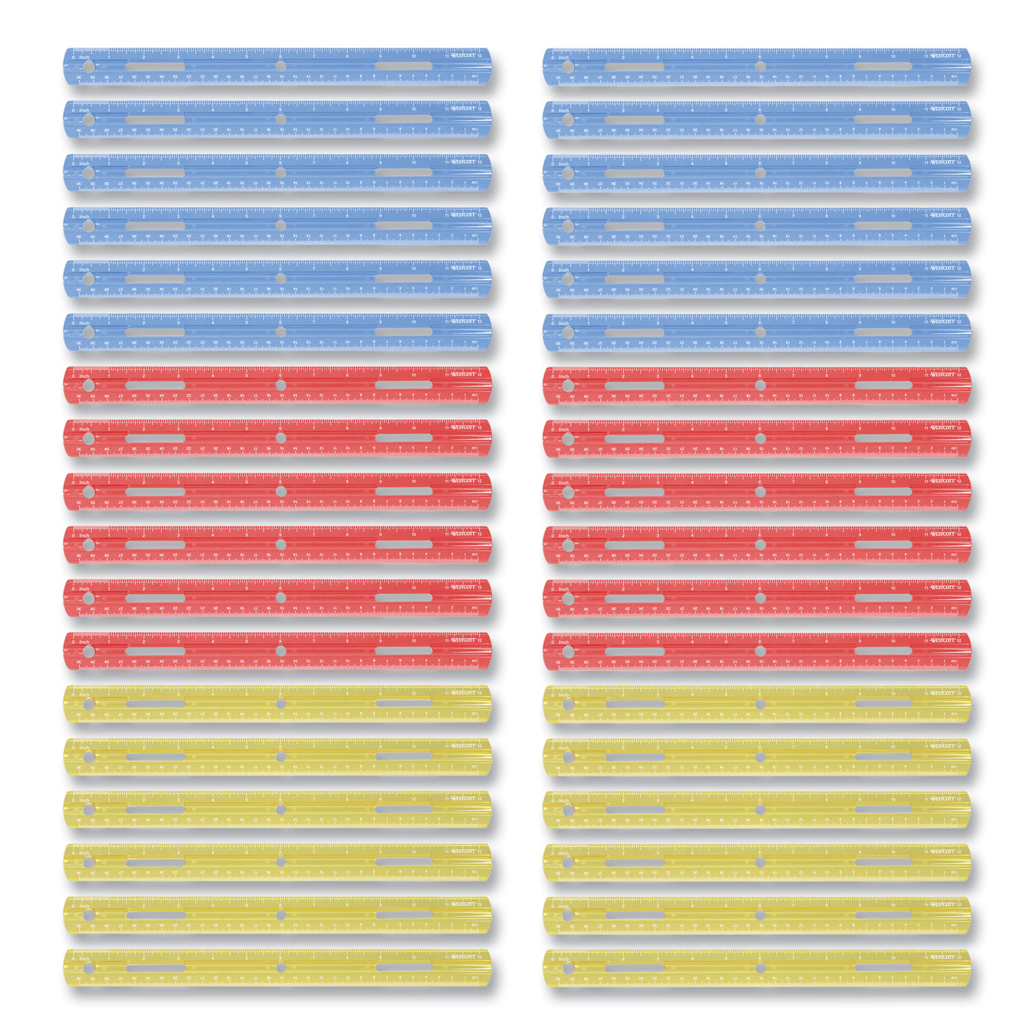 Plastic Ruler, Standard/Metric, 12" (30 cm) Long, Assorted Translucent Colors