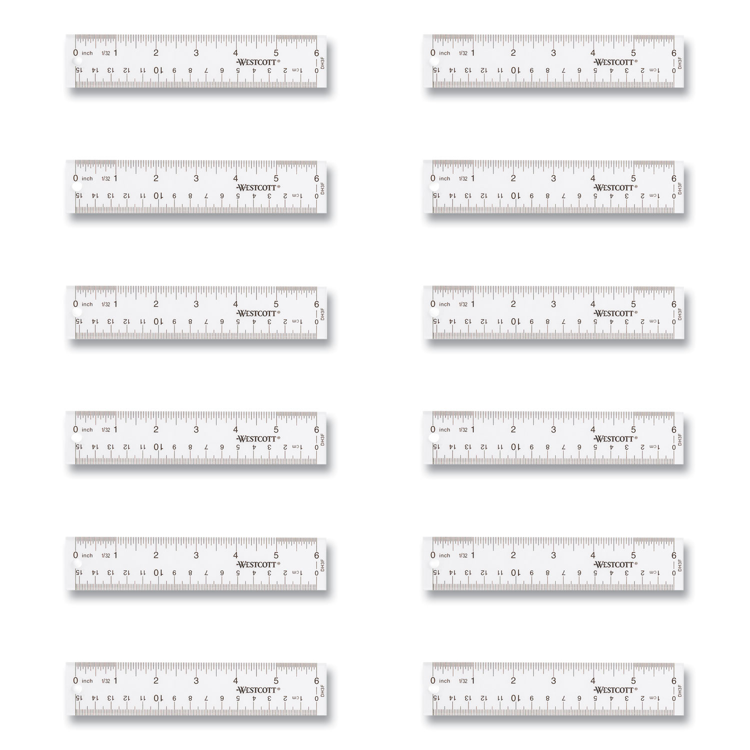 Clear Flexible Acrylic Ruler, Standard/Metric, 6" (15 cm) Long, Clear, 12/Box