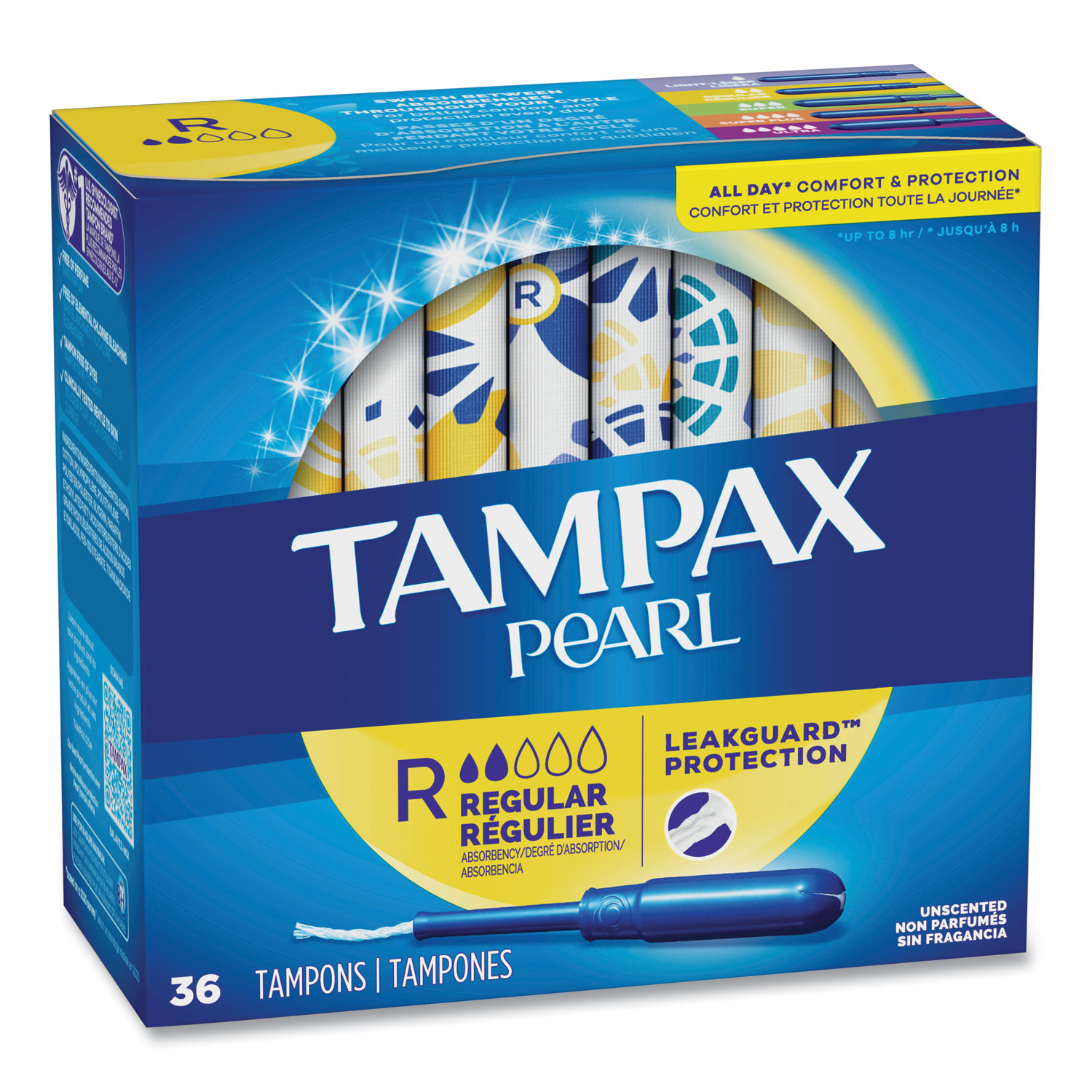 Pearl Tampons, Regular Absorbency, 36/Box