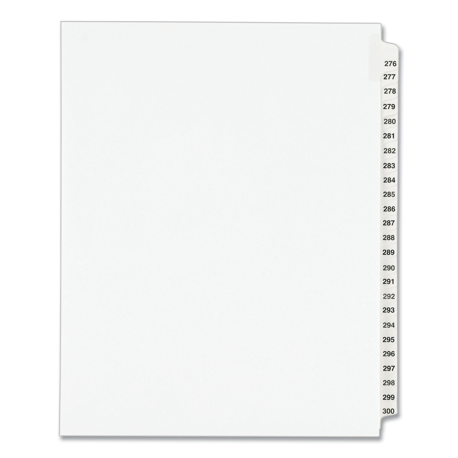 Preprinted Legal Exhibit Side Tab Index Dividers, Avery Style, 25-Tab, 276 to 300, 11 x 8.5, White, 1 Set, (1341)