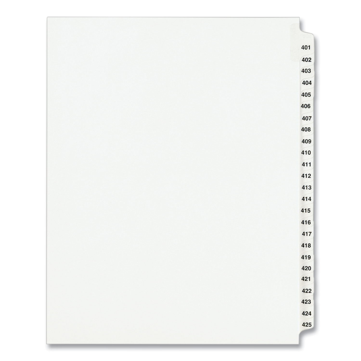 Preprinted Legal Exhibit Side Tab Index Dividers, Avery Style, 25-Tab, 401 to 425, 11 x 8.5, White, 1 Set, (1346)