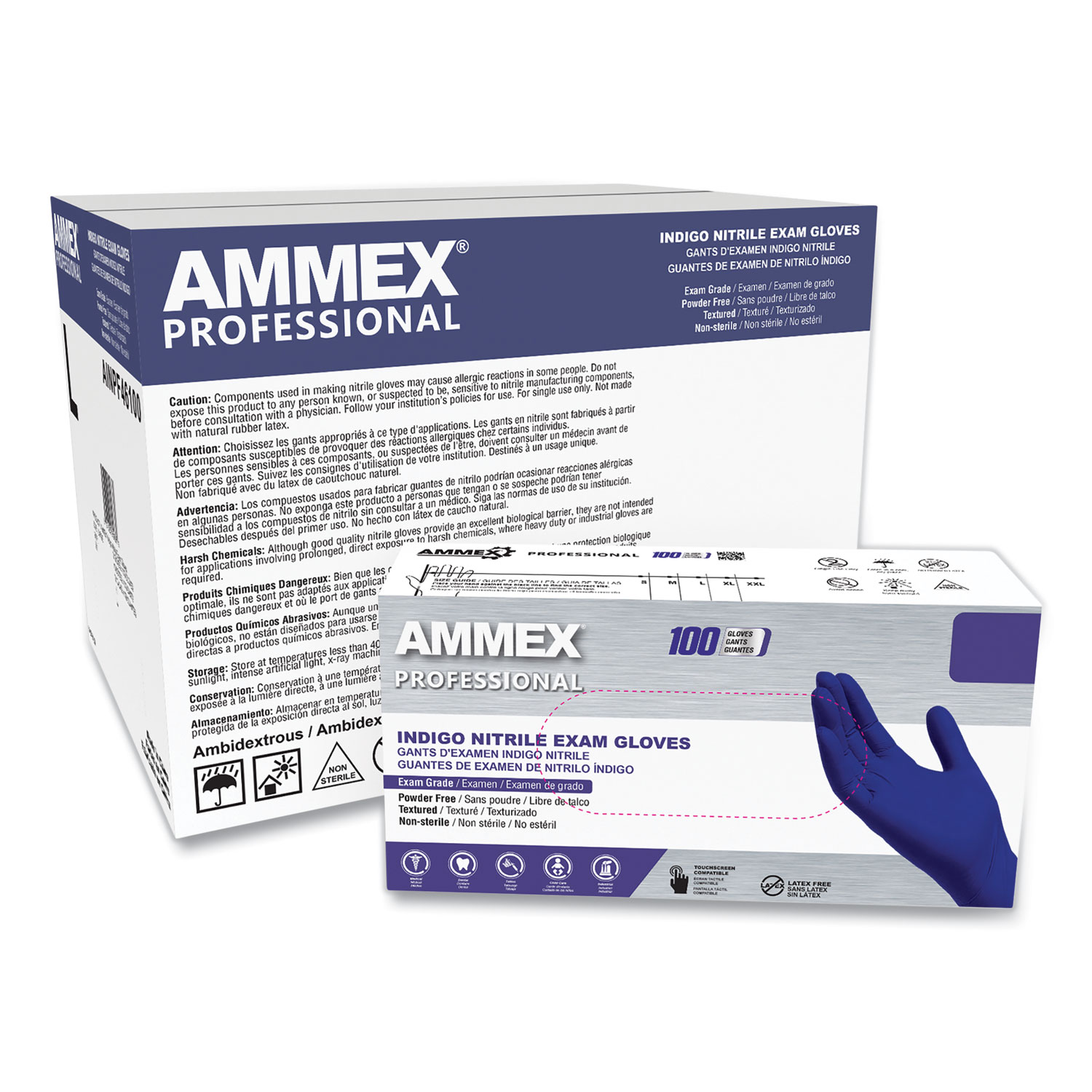Nitrile Exam Gloves, Powder-Free, Large, 3 mil Thick, Indigo, 100/Box