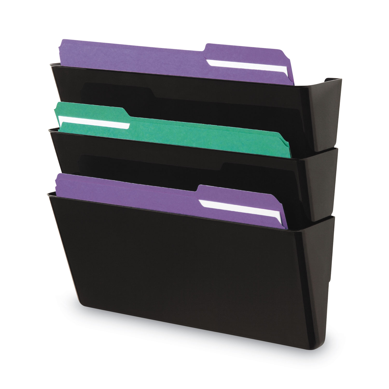 Wall File Pockets, 3 Sections, Letter Size,13" x 4.13" x 14.5" , Black, 3/Pack