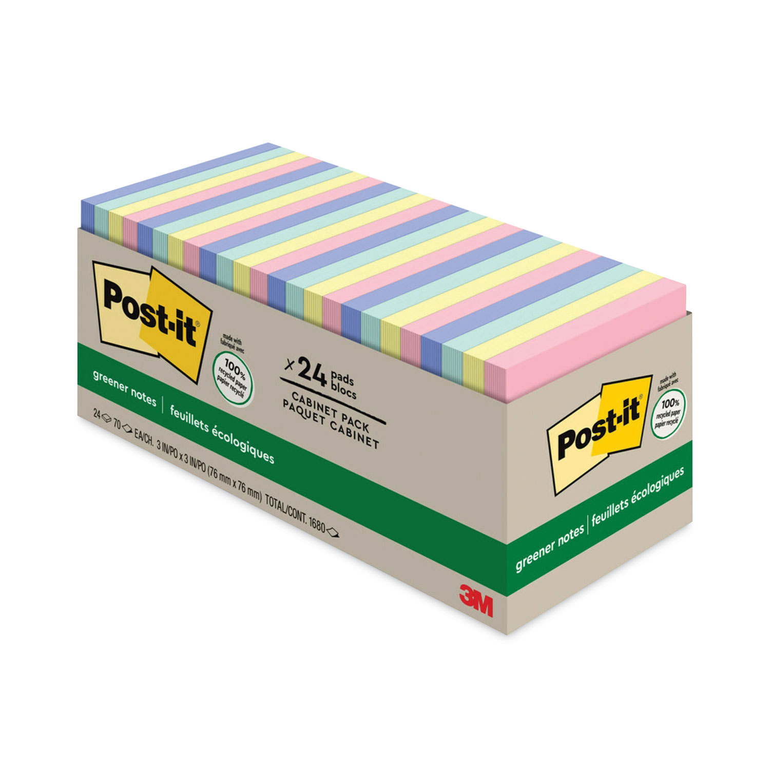 Original Recycled Note Pad Cabinet Pack, 3" x 3", Sweet Sprinkles Collection Colors, 75 Sheets/Pad, 24 Pads/Pack
