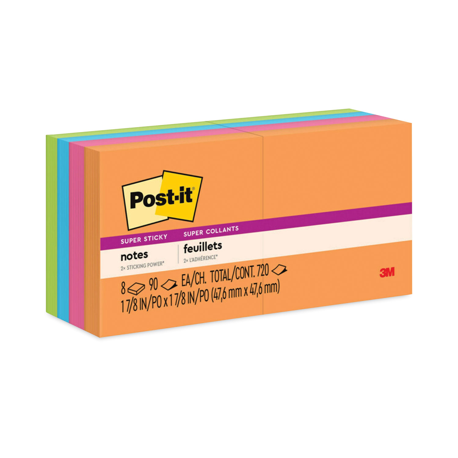 Pads in Energy Boost Collection Colors, 2" x 2", 90 Sheets/Pad, 8 Pads/Pack
