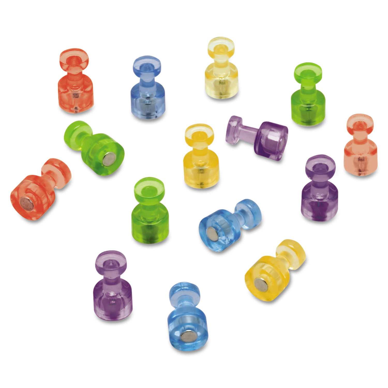 Magnetic Push Pins, 0.75" Long, 0.38" Diameter, Assorted Colors, 20/Pack