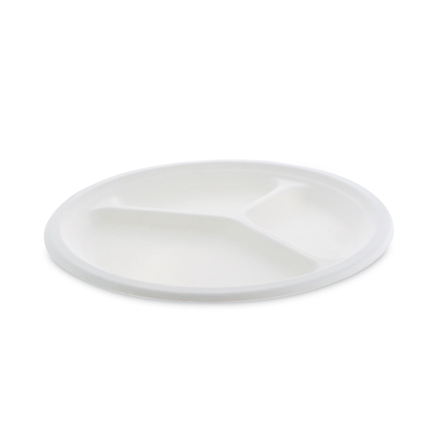 EarthChoice Compostable Fiber-Blend Bagasse Dinnerware, 3-Compartment Plate, 10" dia, Natural, 500/Carton