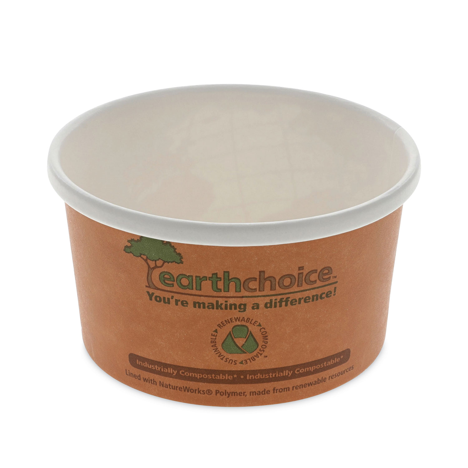 EarthChoice Compostable Soup Cup, Small, 8 oz, 3 .8 x 3.3 x 2.1, Brown, Paper, 500/Carton