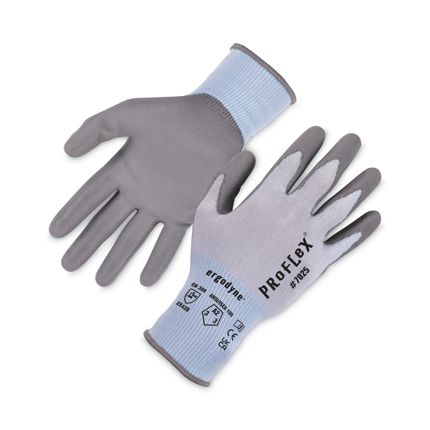 ProFlex 7025 ANSI A2 PU Coated CR Gloves, EN388: 2X42B, 9" Long, Large, Blue, Pair