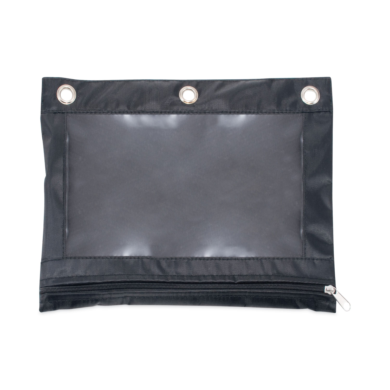 Binder Pencil Pouch, 3-Hole Punched, 10" x 7.38", Black/Clear, 3/Pack