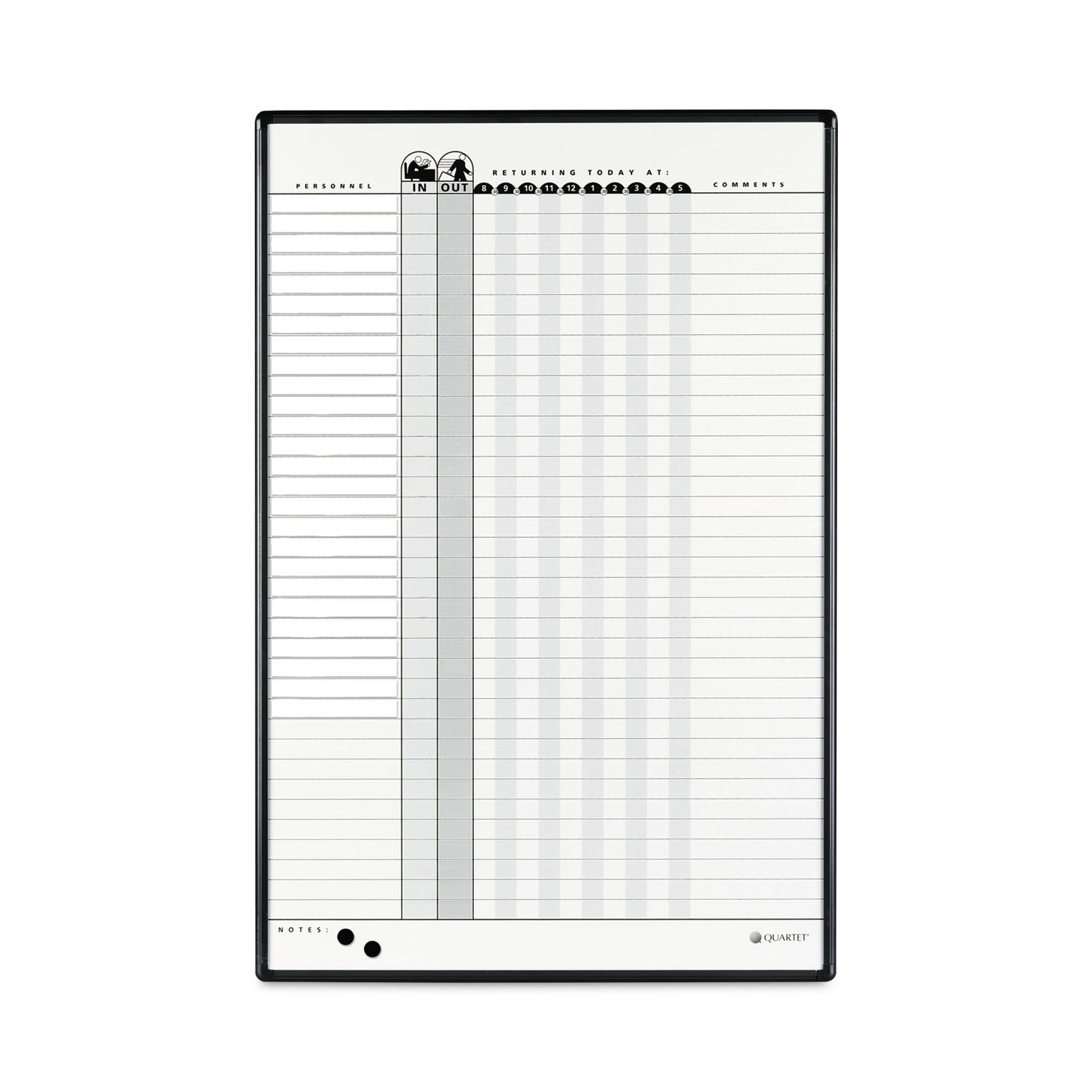 Employee In/Out Board System, Up to 36 Employees, 24 x 36, Porcelain White/Gray Surface, Black Aluminum Frame