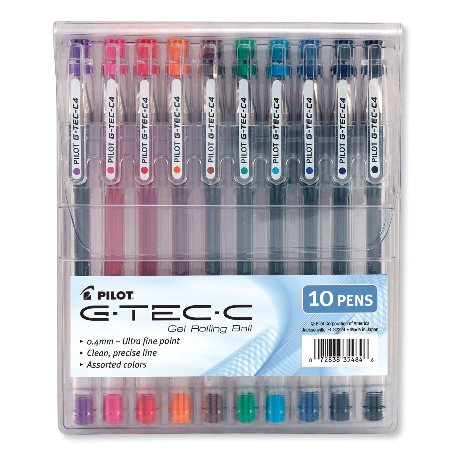 G-TEC-C Ultra Gel Pen with Convenient Storage Pouch, Stick, Ultra-Fine 0.4 mm, Assorted Ink and Barrel Colors, 10/Pack