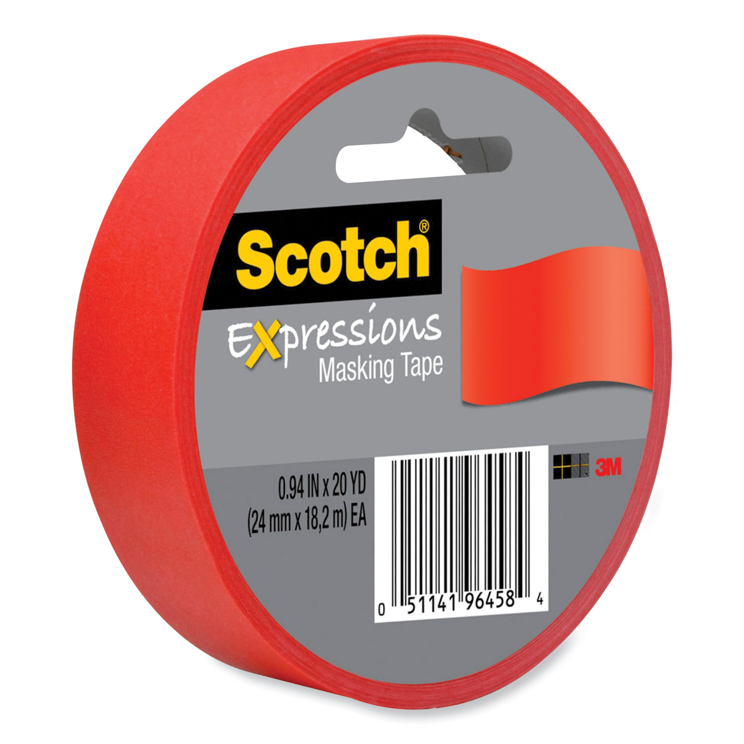Expressions Masking Tape, 3" Core, 0.94" x 20 yds, Primary Red