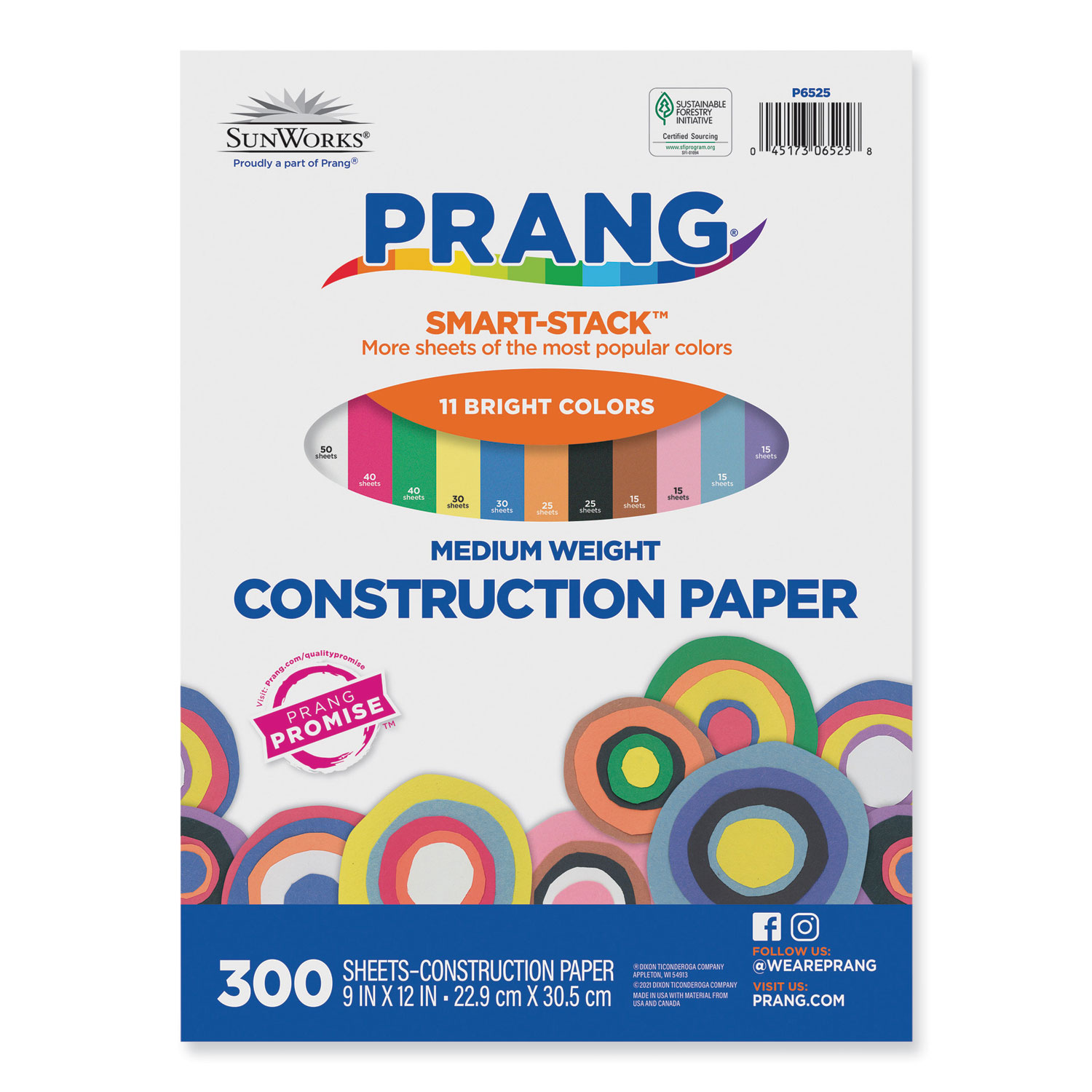 SunWorks Construction Paper Smart-Stack, 50 lb Text Weight, 9 x 12, Assorted, 300/Pack