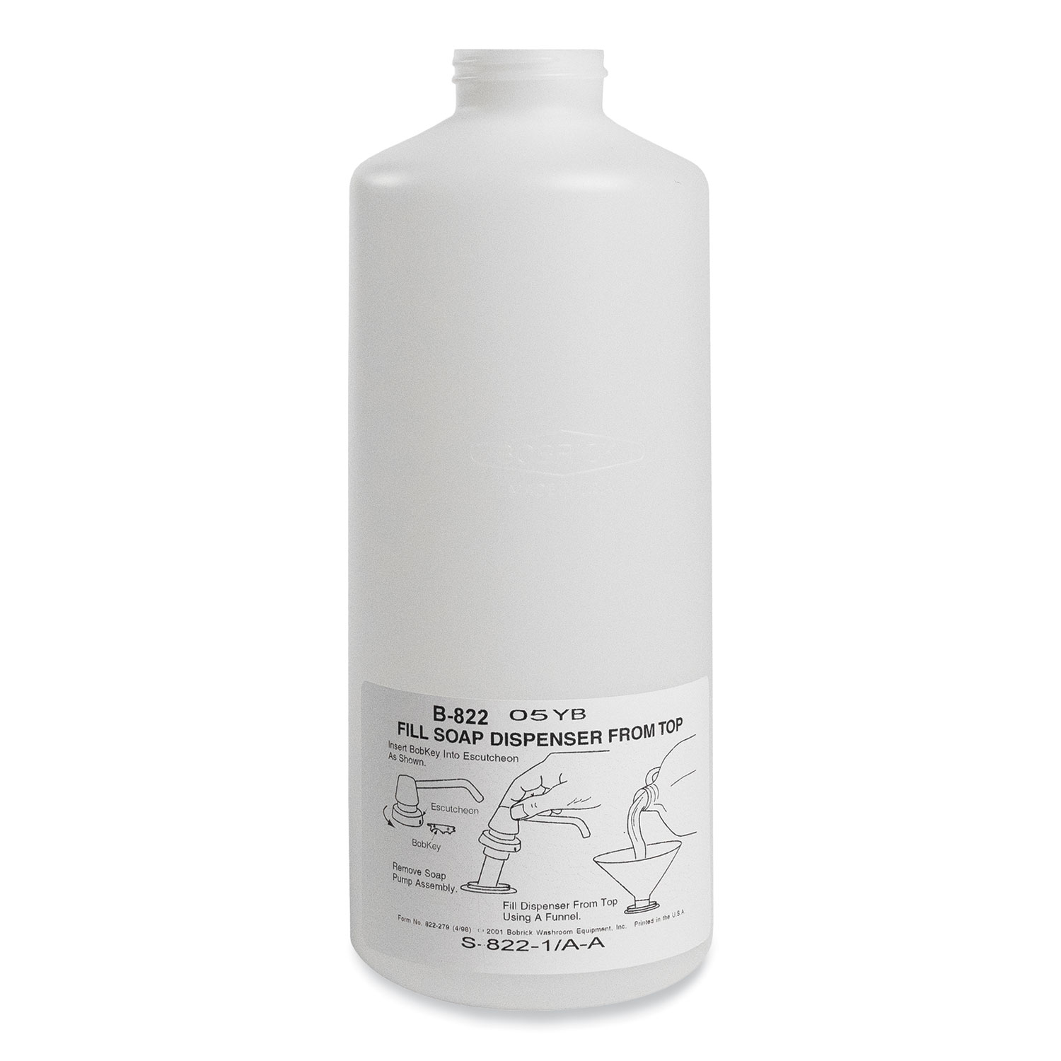 Polyethylene Replacement Soap Container with Cap, 34 oz, Black/White