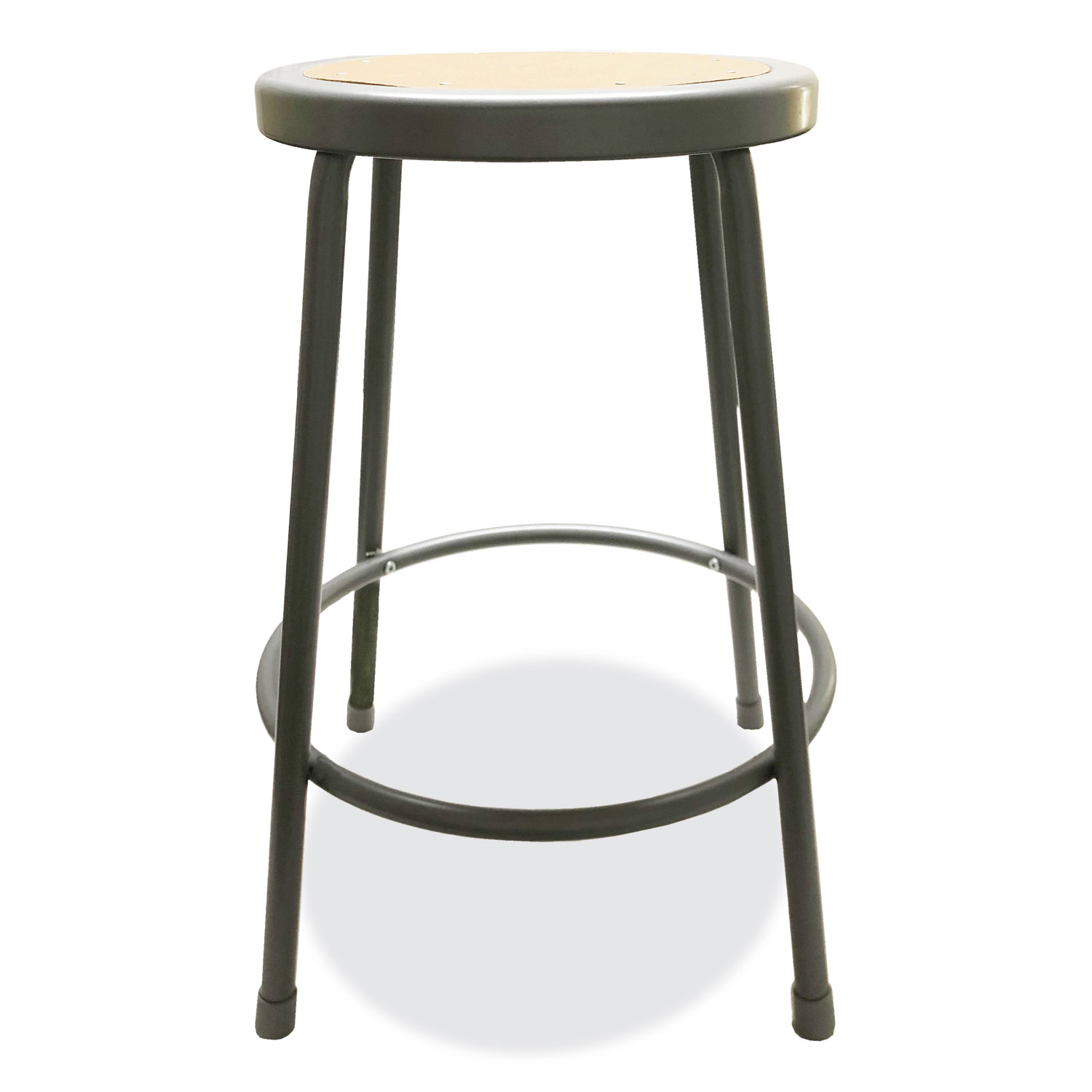 Industrial Metal Shop Stool, Backless, Supports Up to 300 lb, 24" Seat Height, Brown Seat, Gray Base