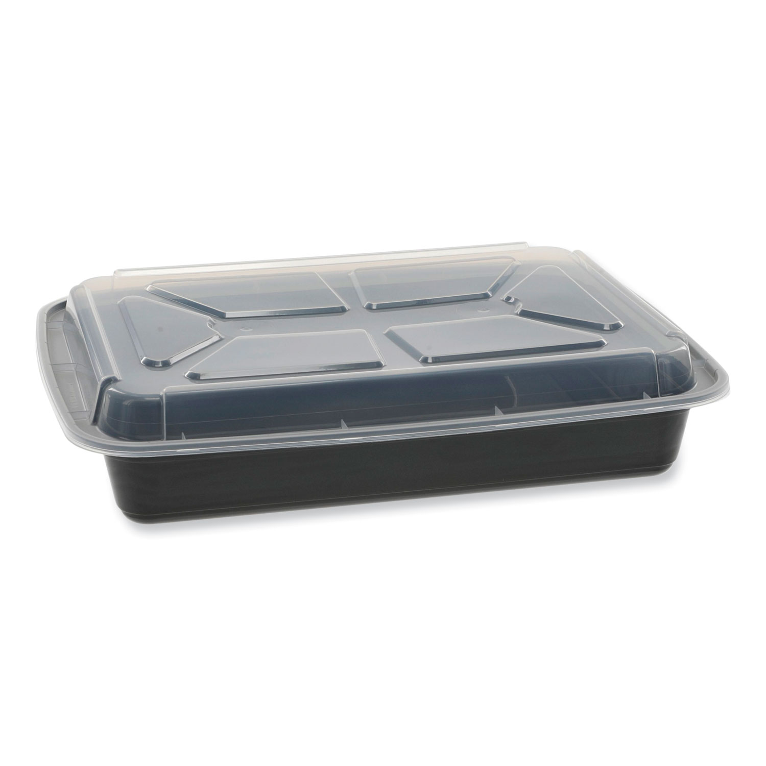 Newspring VERSAtainer Microwavable Containers, Rectangular, 58 oz, 11.5 x 8.5 x 2.5, Black/Clear, Plastic, 150/Carton
