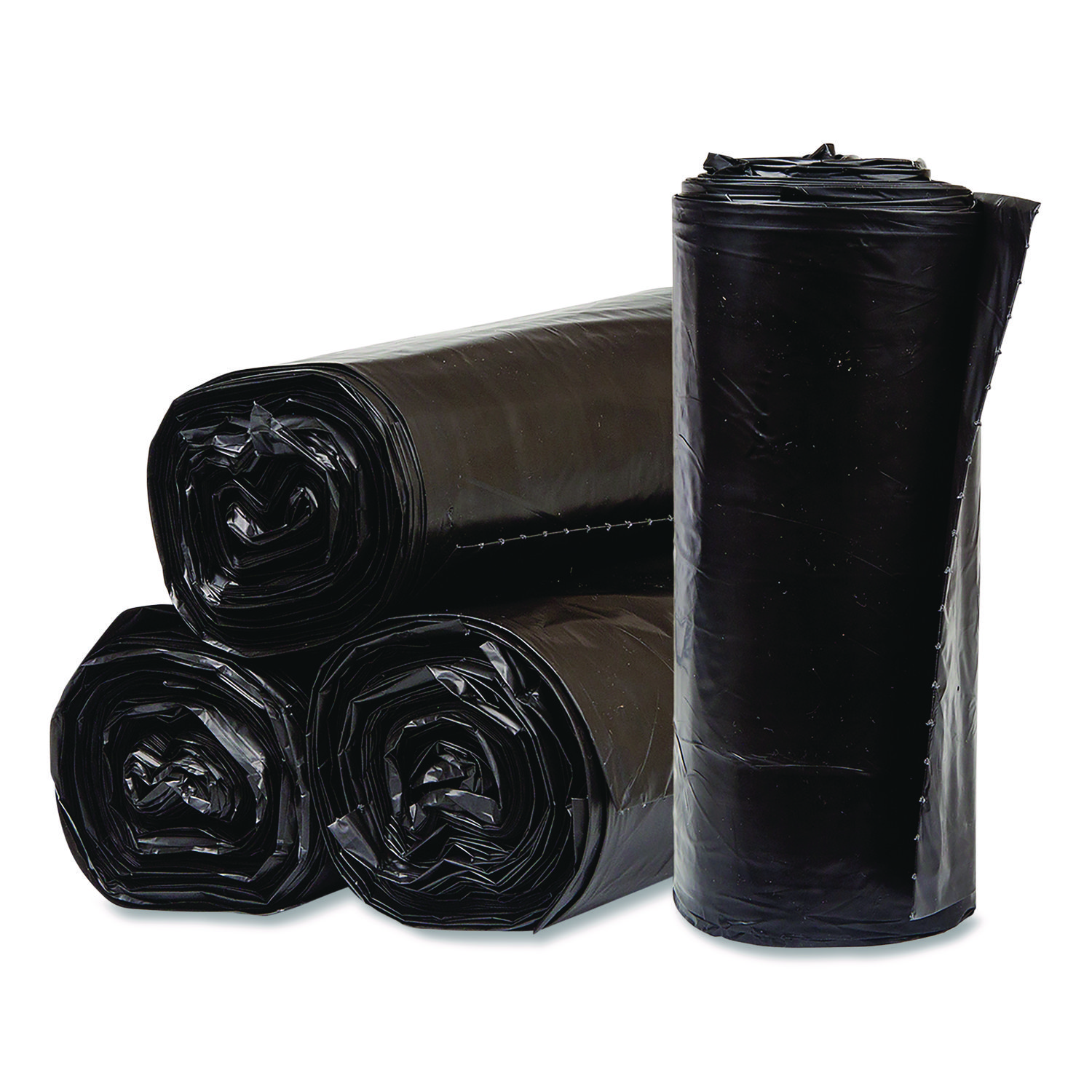 Eco Strong Can Liners, 60 gal, 1.35 mil, 38" x 58", Black, Perforated Roll, 100/Carton