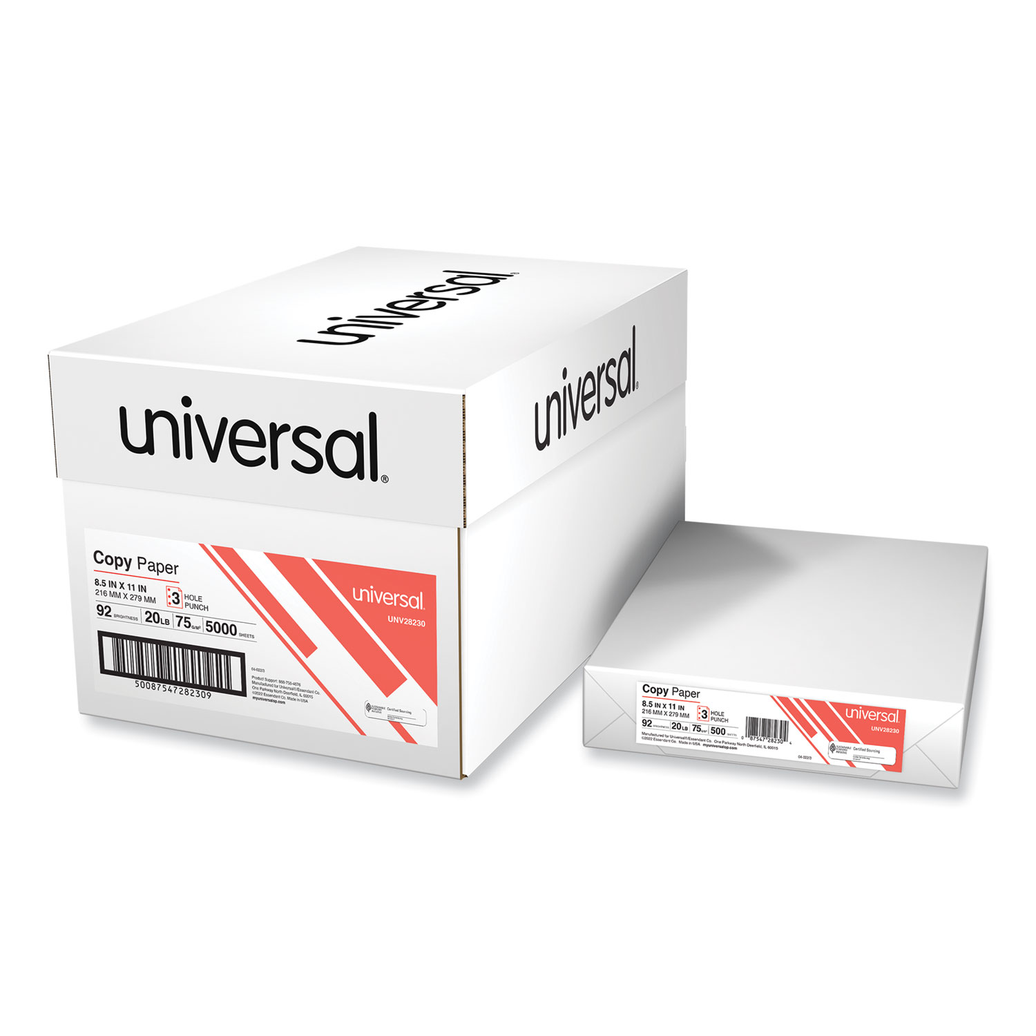 Universal Copy Paper, 8.5x11 Letter, White, 20lb, 92 Bright, 1-9 Case  Pricing