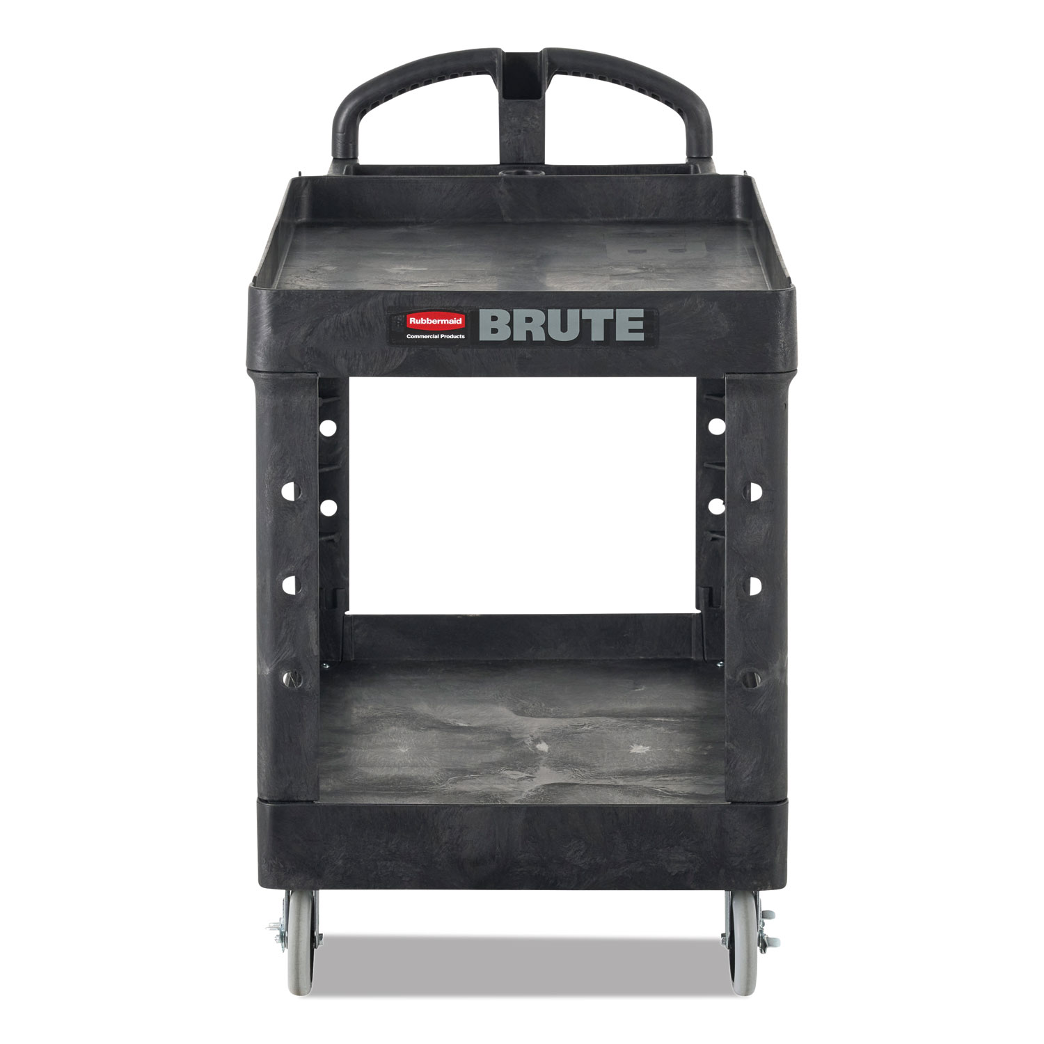 BRUTE Heavy-Duty Utility Cart with Lipped Shelves, Plastic, 2 Shelves, 750 lb Capacity, 25.25" x 54" x 39.25", Black