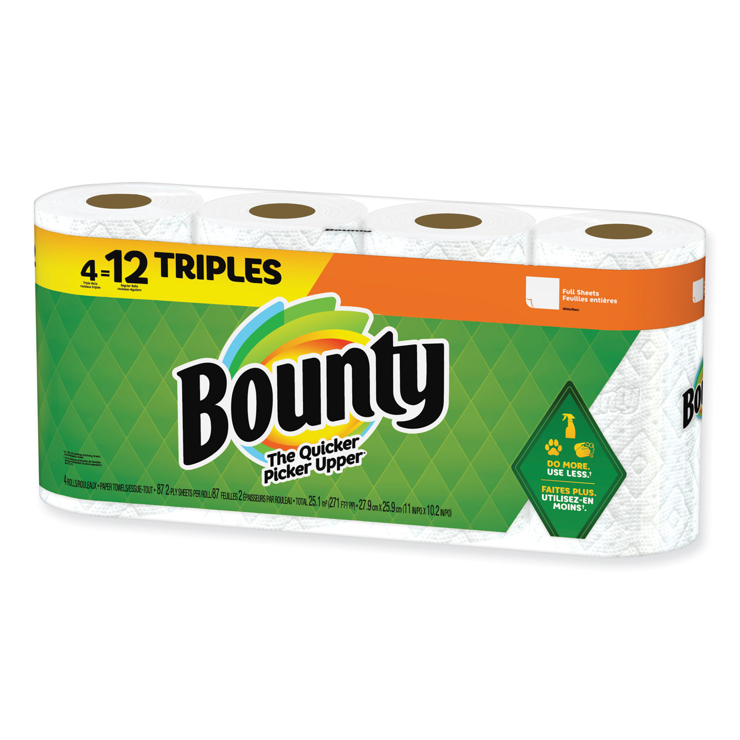 Kitchen Roll Paper Towels, 2-Ply, White, 10.5 x 11, 87 Sheets/Roll, 4 Triple Rolls/Pack, 6 Packs/Carton