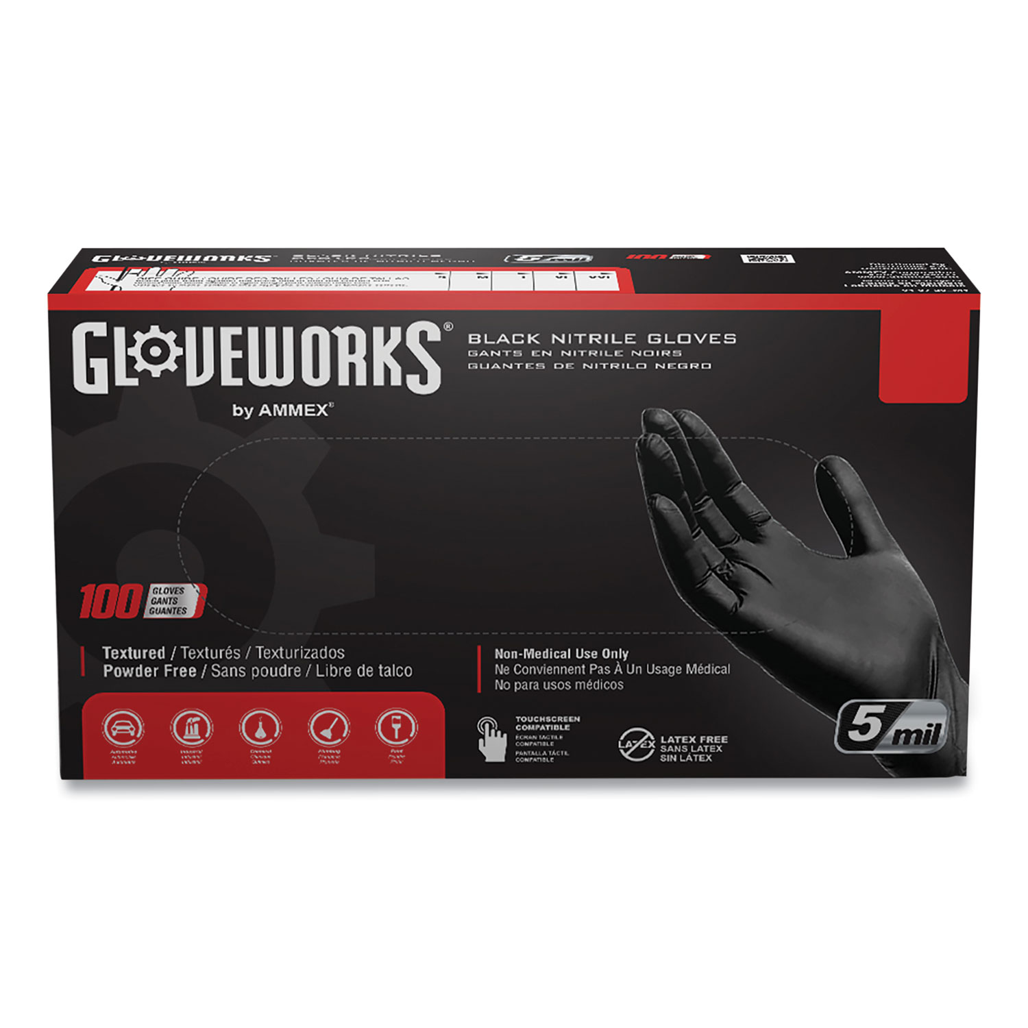 Industrial Nitrile Gloves, Powder-Free, 5 mil, Small, Black 100 Gloves/Box, 10 Boxes/Carton