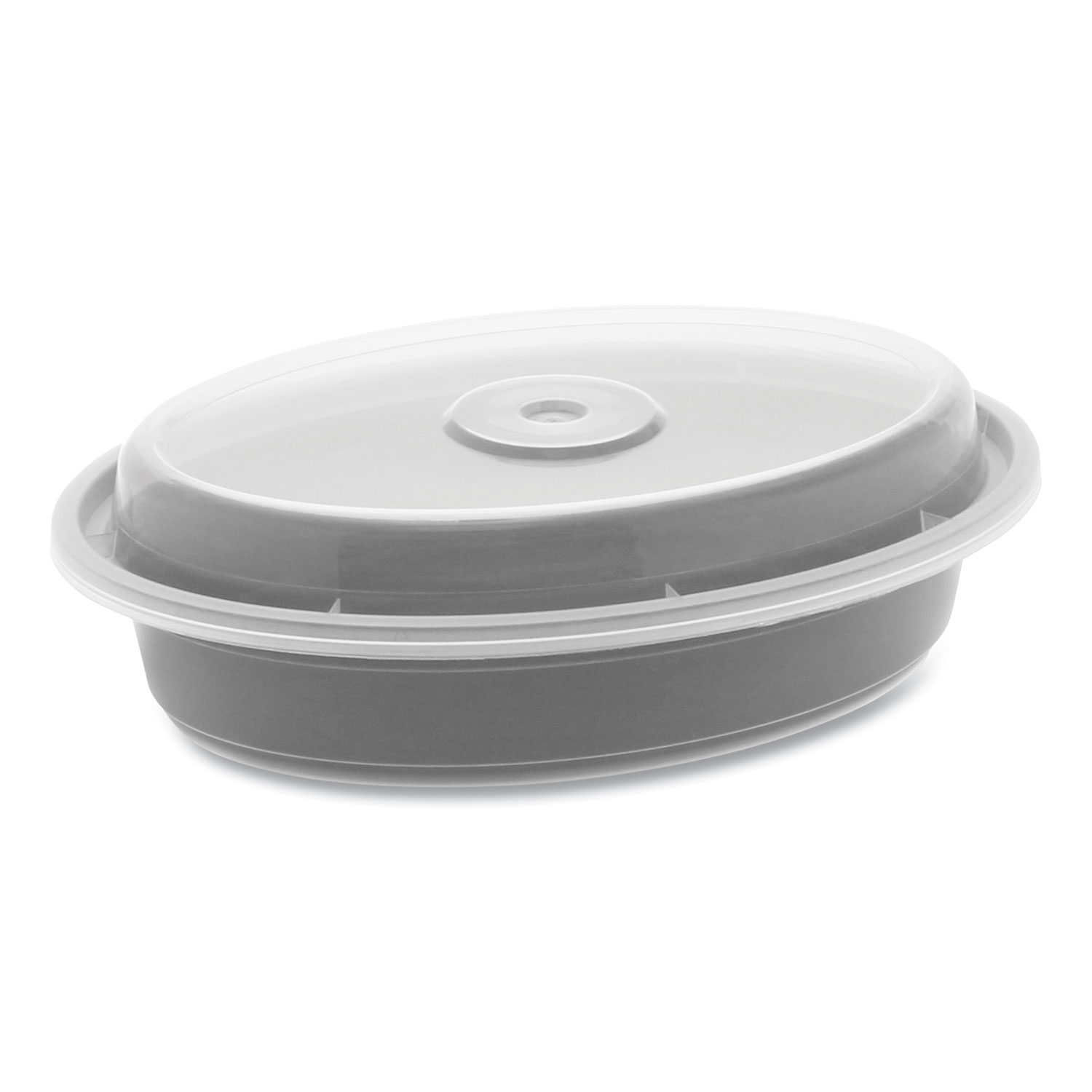 Newspring VERSAtainer Microwavable Containers, Oval, 12 oz, 6.8 x 4.8 x 1.45, Black/Clear, Plastic, 150/Carton